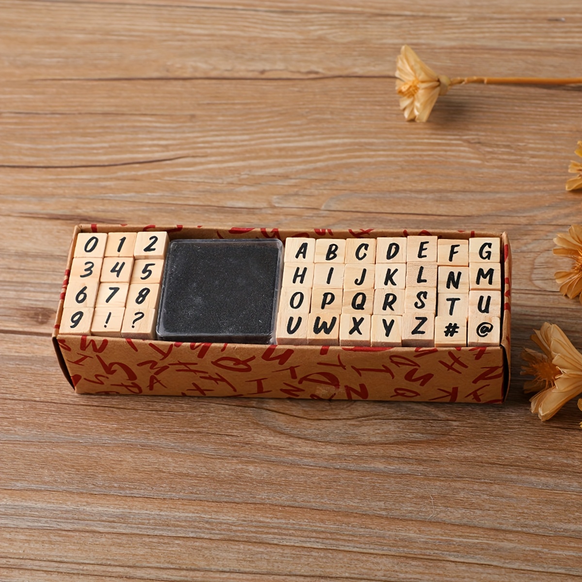 Image of 40pcs Wood Rubber Stamps With Numbers, Letters, Symbols, 2 Styles For Scrapbooking Stamp Art Craft Supplies