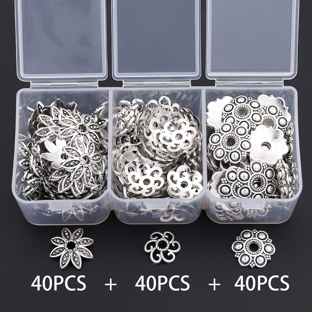 E-shop 120 Stk./Box 3 Stile Große Blumenhalter Endkappen 10-13mm Blumenkappen Perlenkappen Perlenrahmen Quastenkappen Endkappen Spacer Ohrring Basis