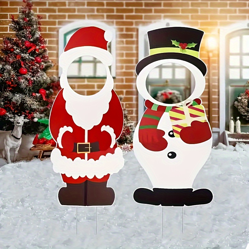 

Christmas Yard Sign Set With Santa Claus & Snowman Photo Prop Designs, 2pcs Plastic Outdoor Holiday Decorations With 12 Mounting Stakes, Stake Mounted, No Electricity Required