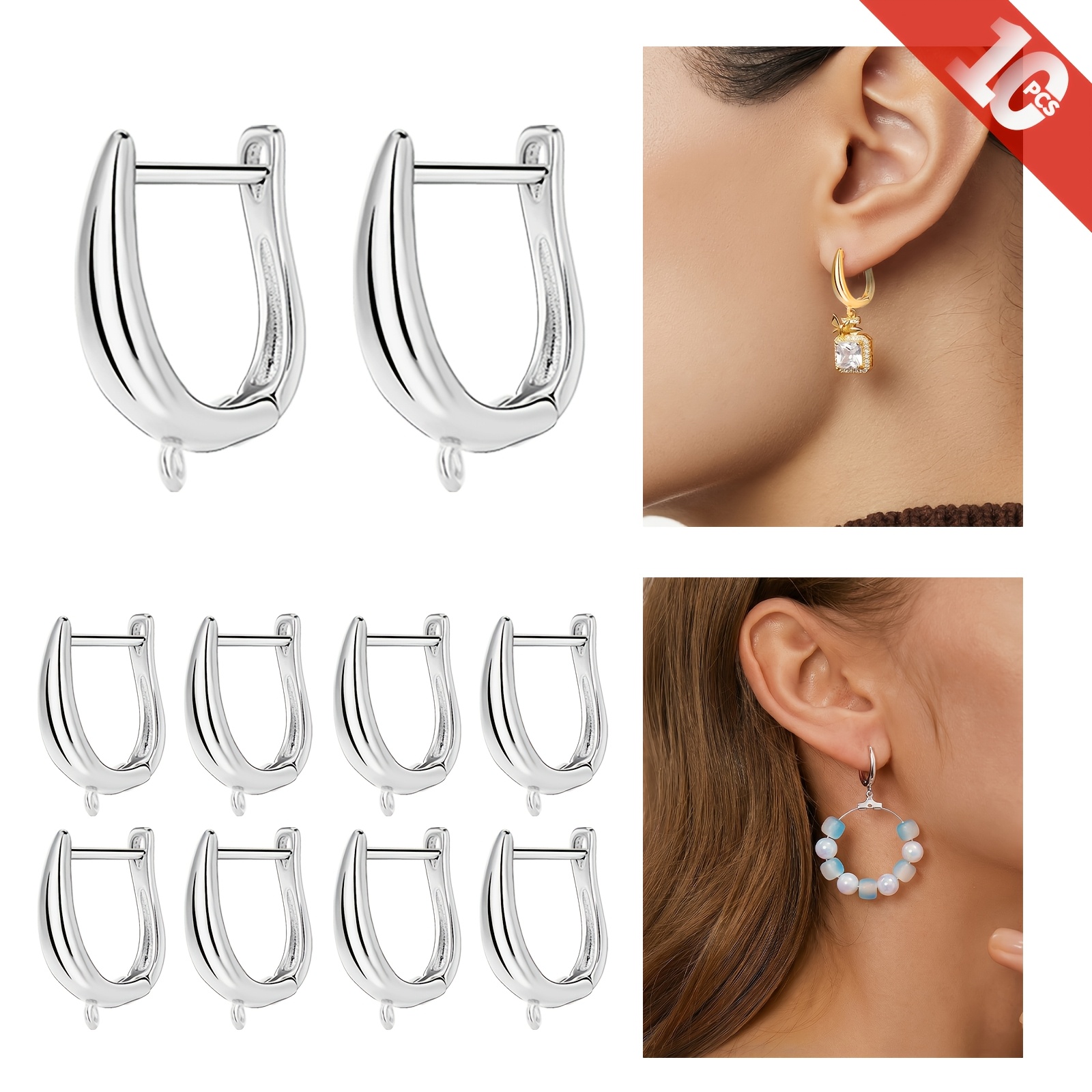 TEMU Lot de 10 crochets de boucles d'oreilles hypoallergéniques en cuivre à fermoir à avec anneau de suspension pour création de boucles d'oreilles