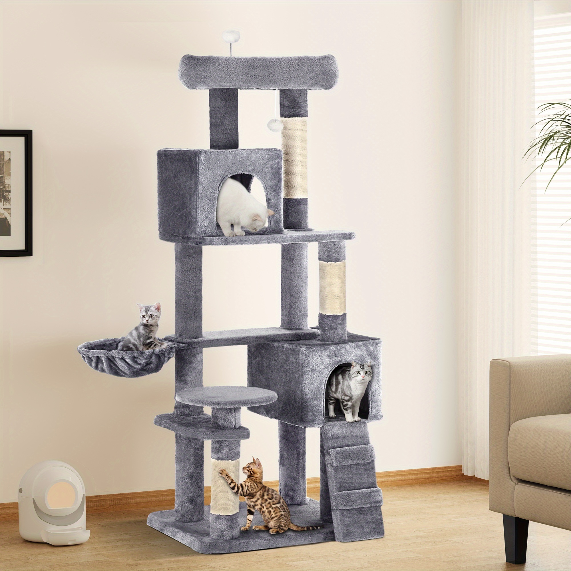 TEMU 1pc Yintatech 71" Multi-level Cat Tree Tower With Condo, Scratching Posts, , And - Particle Board Construction, Interactive For Indoor Cats And Kittens