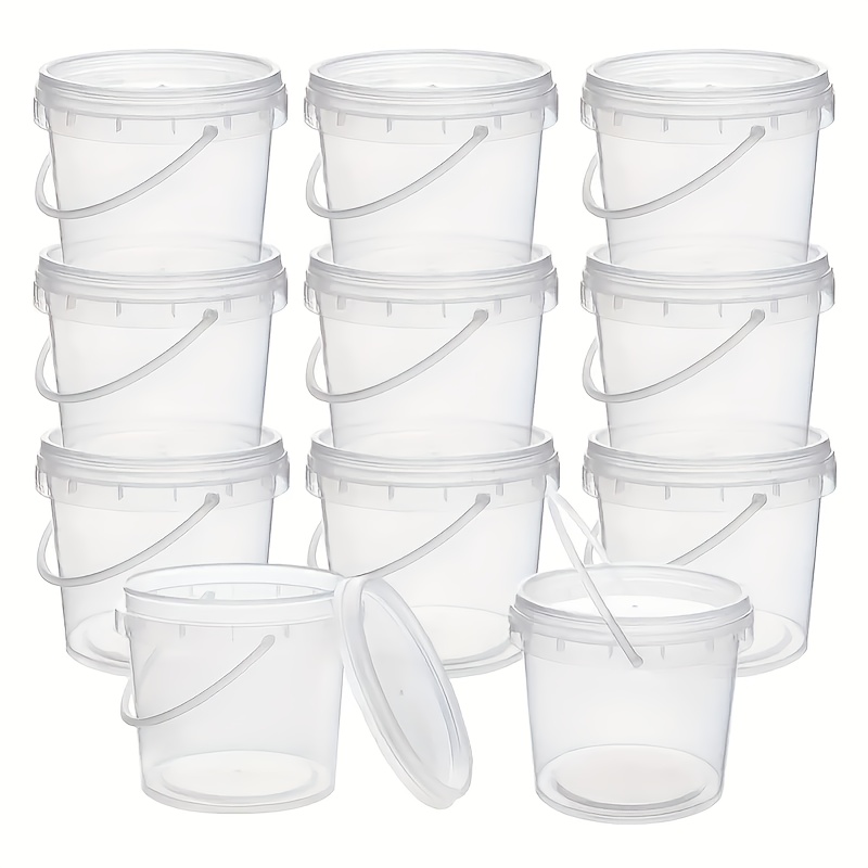 

20pcs 10oz Clear Plastic Slime Containers With Lids & Handles - 300ml Storage Buckets For Diy Crafts, Pigments, Small Tools & Materials - Art Projects, Plastic Storage Boxes For Crafts