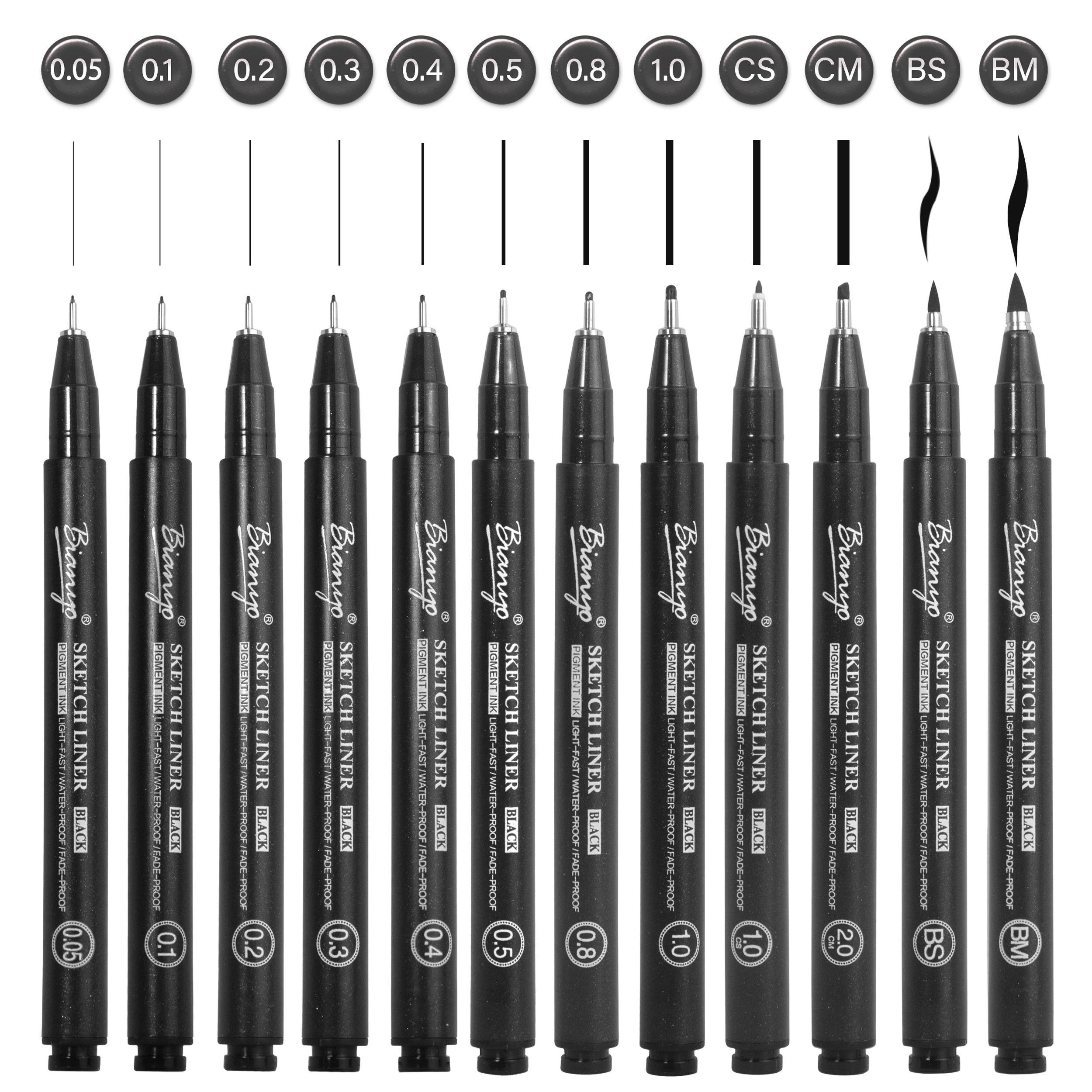 

Bianyo Black Micro Pen Set - 12 Assorted Sizes Fine Line Drawing, Upgraded Pigment Ink, Bonus Pouch Bag, Water-resistant Archival Pens For Artists, Crafters, And Journaling