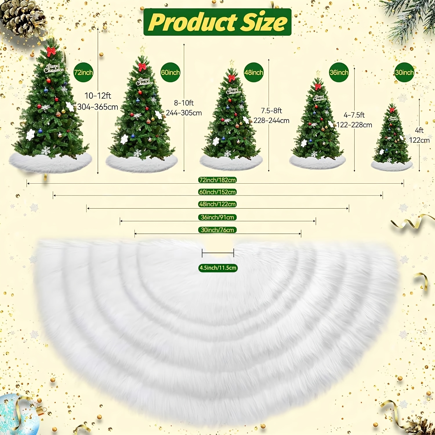 TEMU 48 Inch Christmas Tree Skirt, White Faux Fur, Soft Fluffy Plush Tree Collar, Holiday Fireplace Decor