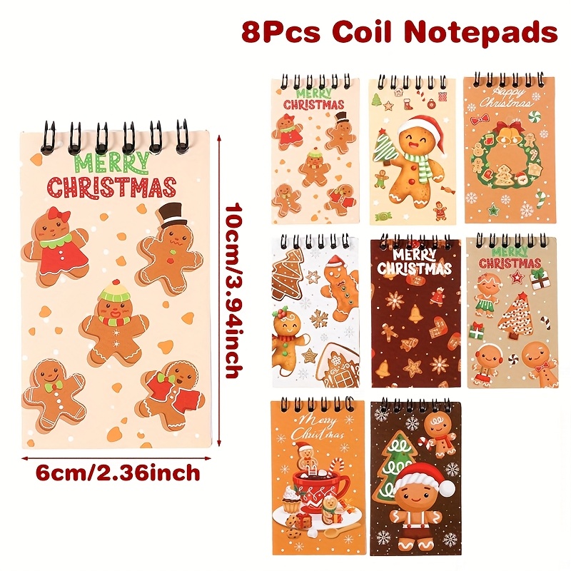 Image of 8pcs, Christmas Gingerbread For Man Coil Notebooks, Mixed Style Spiral Notebooks, Merry Christmas Deoration, Noel Navidad, New Year Decor, Decor, Spiral Coil Notepads
