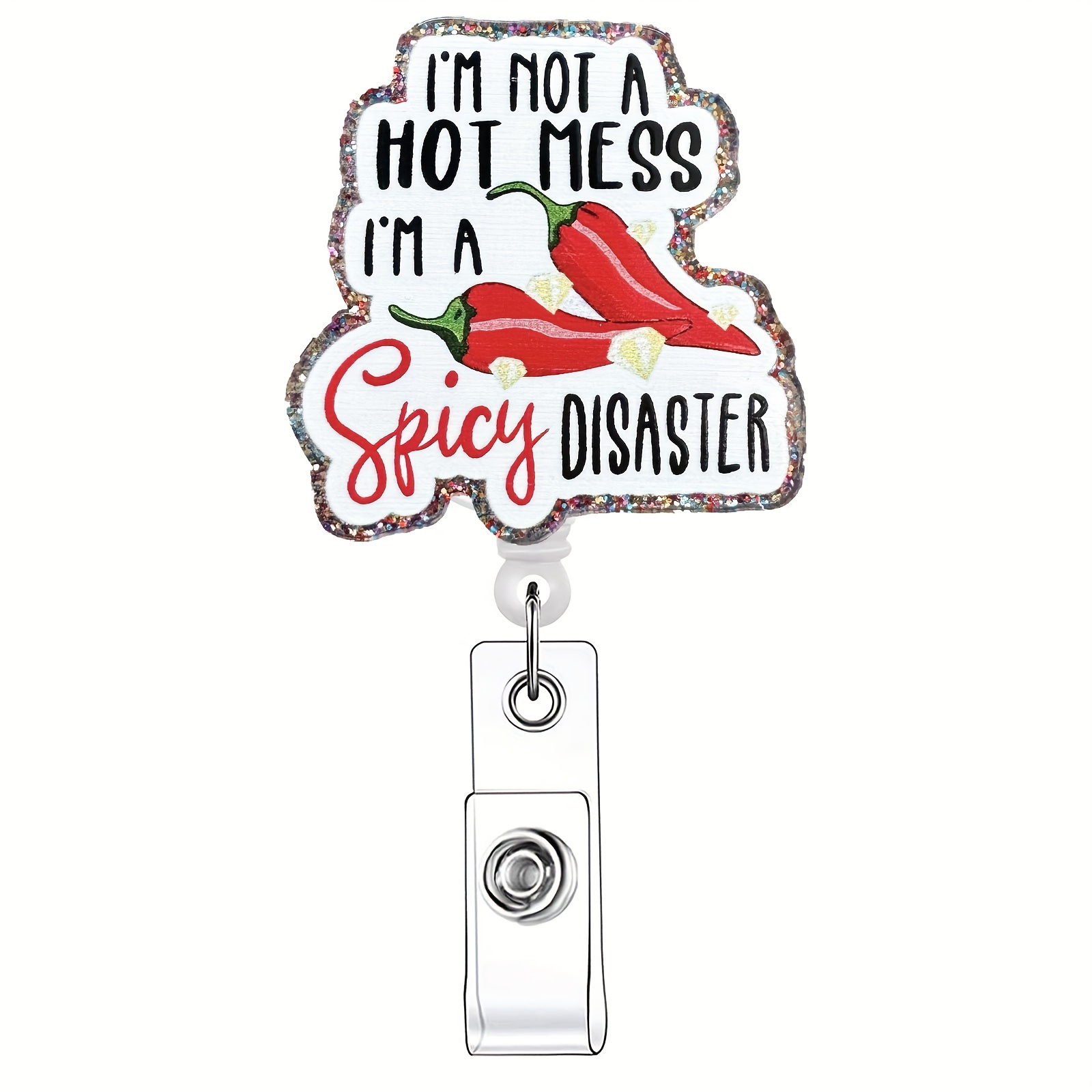 

1pc Acrylic Retractable Badge Reel With Funny Spicy Disaster Design And Swivel Id Clip, Durable Name Badge Holder For Nurses, Doctors, Students, And Office Workers