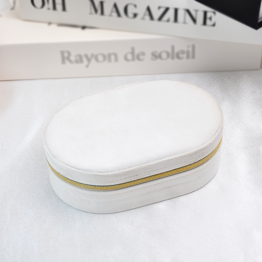 TEMU Boîte à bijoux portable en velours avec plateau amovible et couvercle à fermeture éclair - Organisateur à plusieurs compartiments pour bagues, ,
