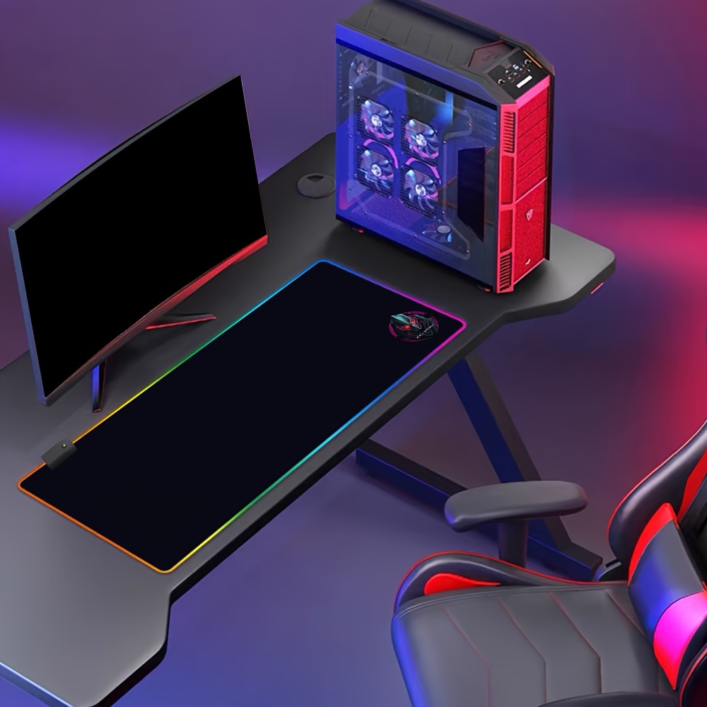 RGB LED Gaming Mouse Pad with 14 Lighting Modes, Large Extended Illuminated Keyboard Mat, Non-Slip Synthetic Rubber Base, Stitched Edges, Fine Weave Fabric Surface for Professional Gamers