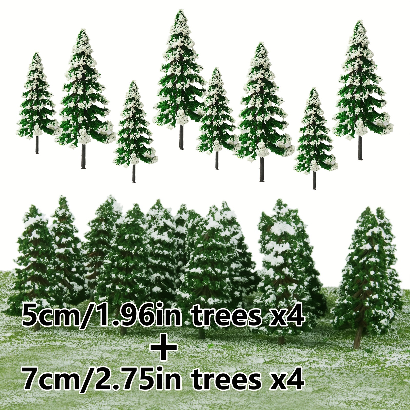 Image of 8pcs Art Miniature Cedar Pine Trees, Plastic Tabletop Simulation Trees For New Year's Day, Handmade Christmas Landscape Decor, No Electricity Needed