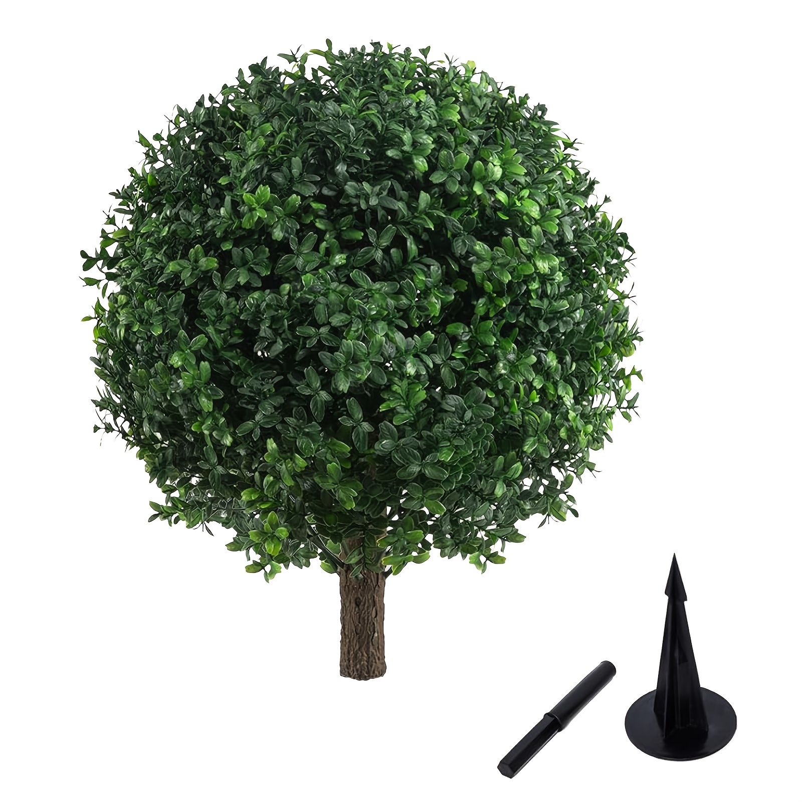 TEMU 21 Inch Uv Resistant Artificial Boxwood Topiary With Ground Spike, Greenery Shrub For Indoor/outdoor Patio Decor, Plastic Boxwood Plant Without Container