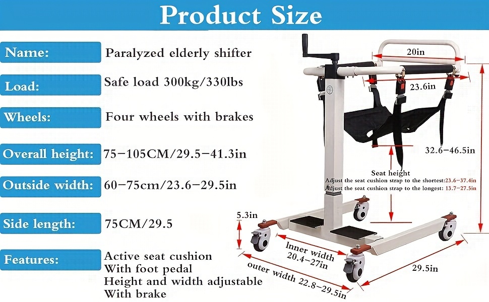 transfer chair   for home   lift for car lightweight bedside bathroom shower chair   aid 275lbs Product details 2
