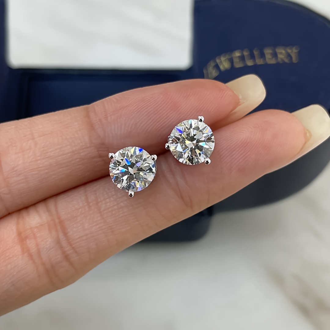 [moissanite & Sterling Silvery] 2pcs Women's/ Men's 925 Sterling Silvery 6/8mm Round Moissanite Earrings, Screw Back Stud Earrings, Earrings For Women, Jewelry For Women, Cheap Stuff, Christmas, Gifts
