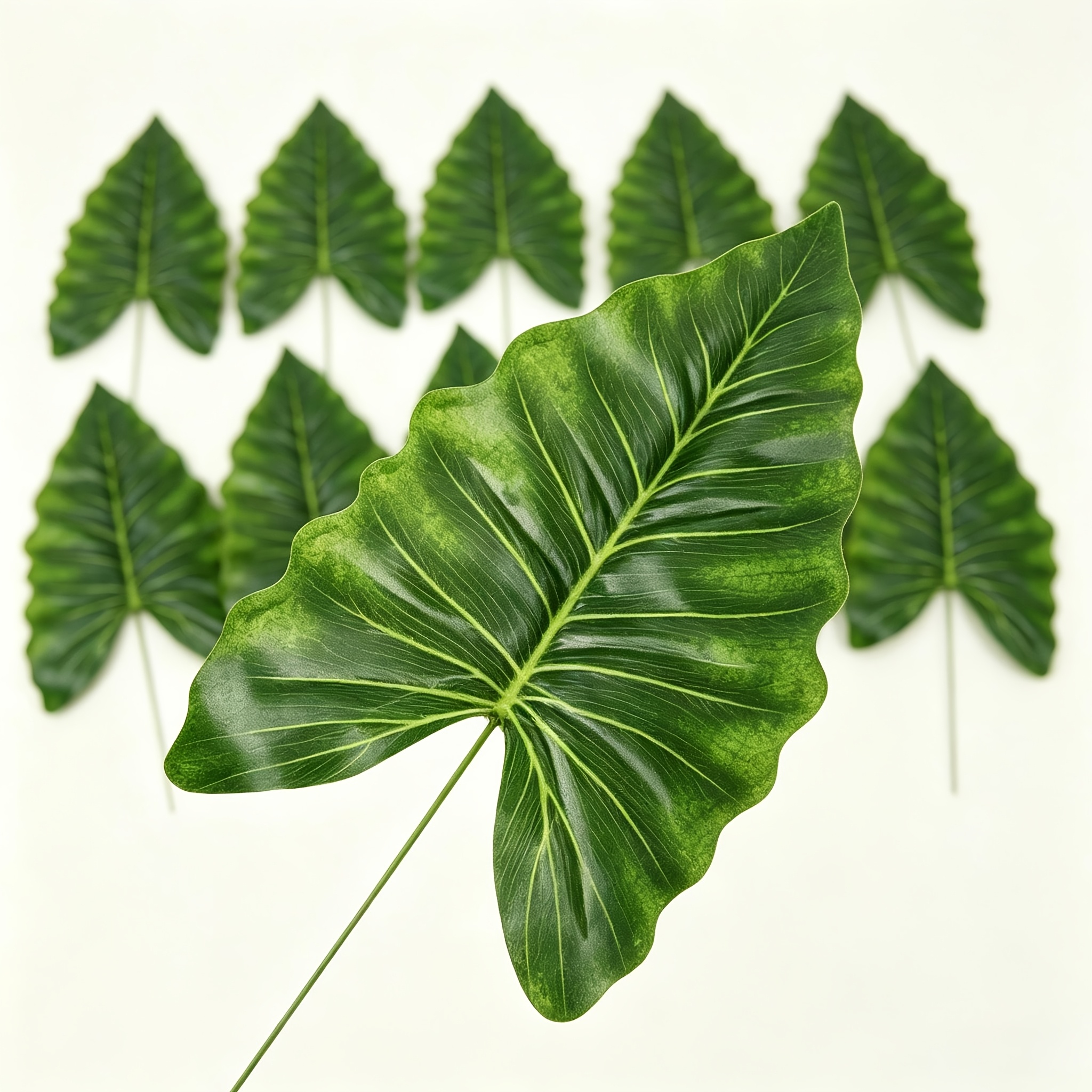 TEMU Set Of 10 Large Artificial Elephant Ear Leaves, 44cm (17.5in) Faux Taro Tropical Leaves With Wire Stem, Realistic Greenery For Floral