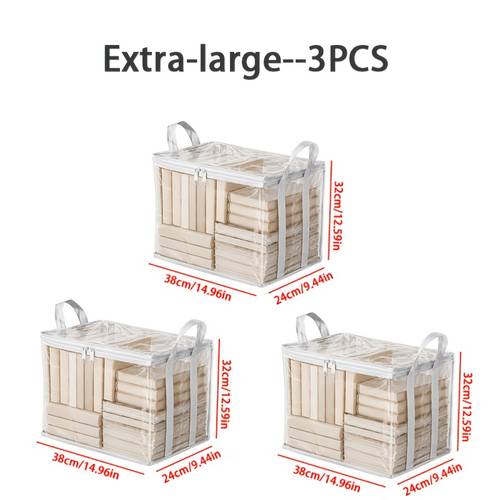 item picture 3pcs extra large 14 12 59 9 44in heavy duty transparent book storage boxes for classroom and home old book organizer student desktop transparent foldable book bag 180 design convenient and space saving