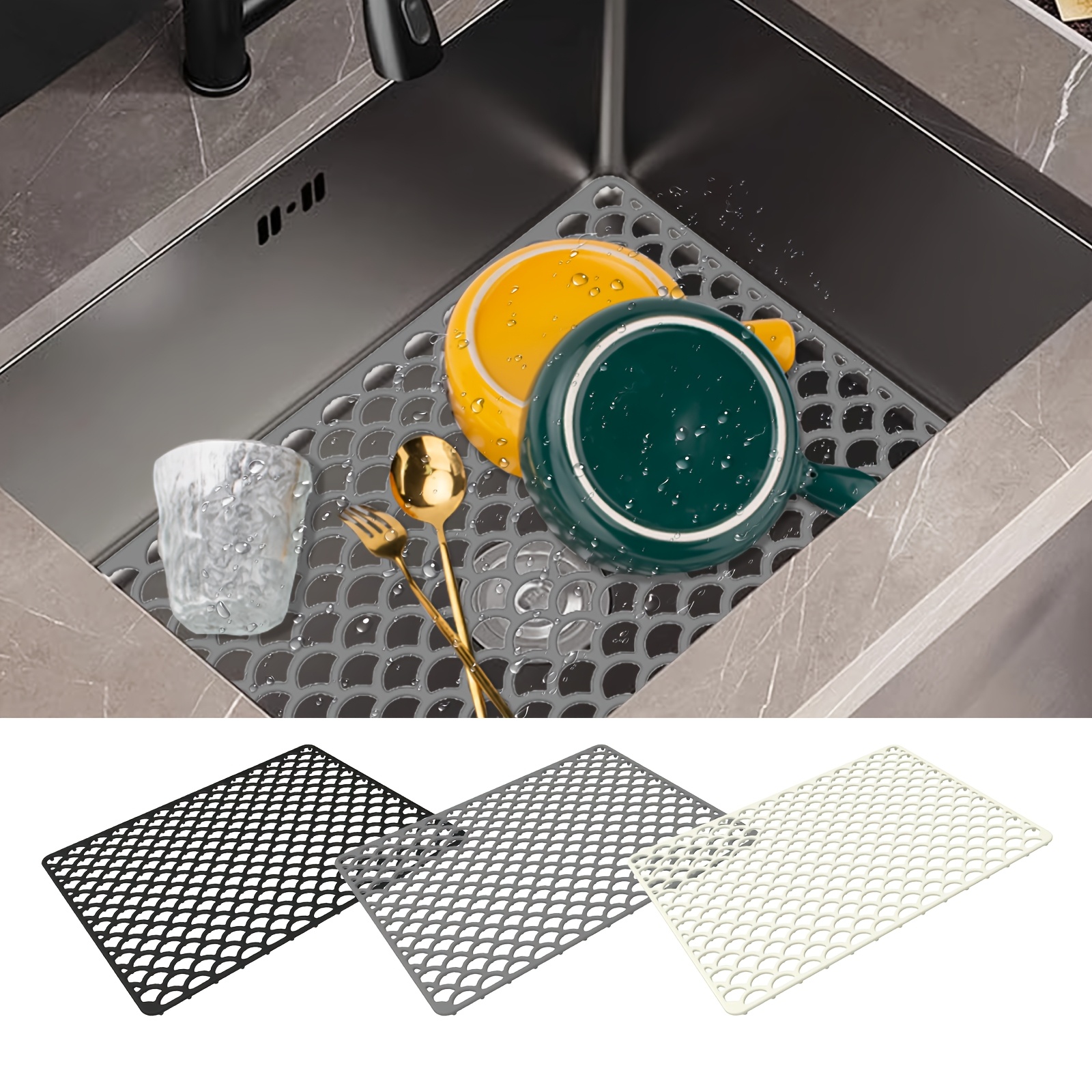 durable silicone sink drainage mat 46 32cm leak proof non slip soaking pad hollow silicone sink mat 0