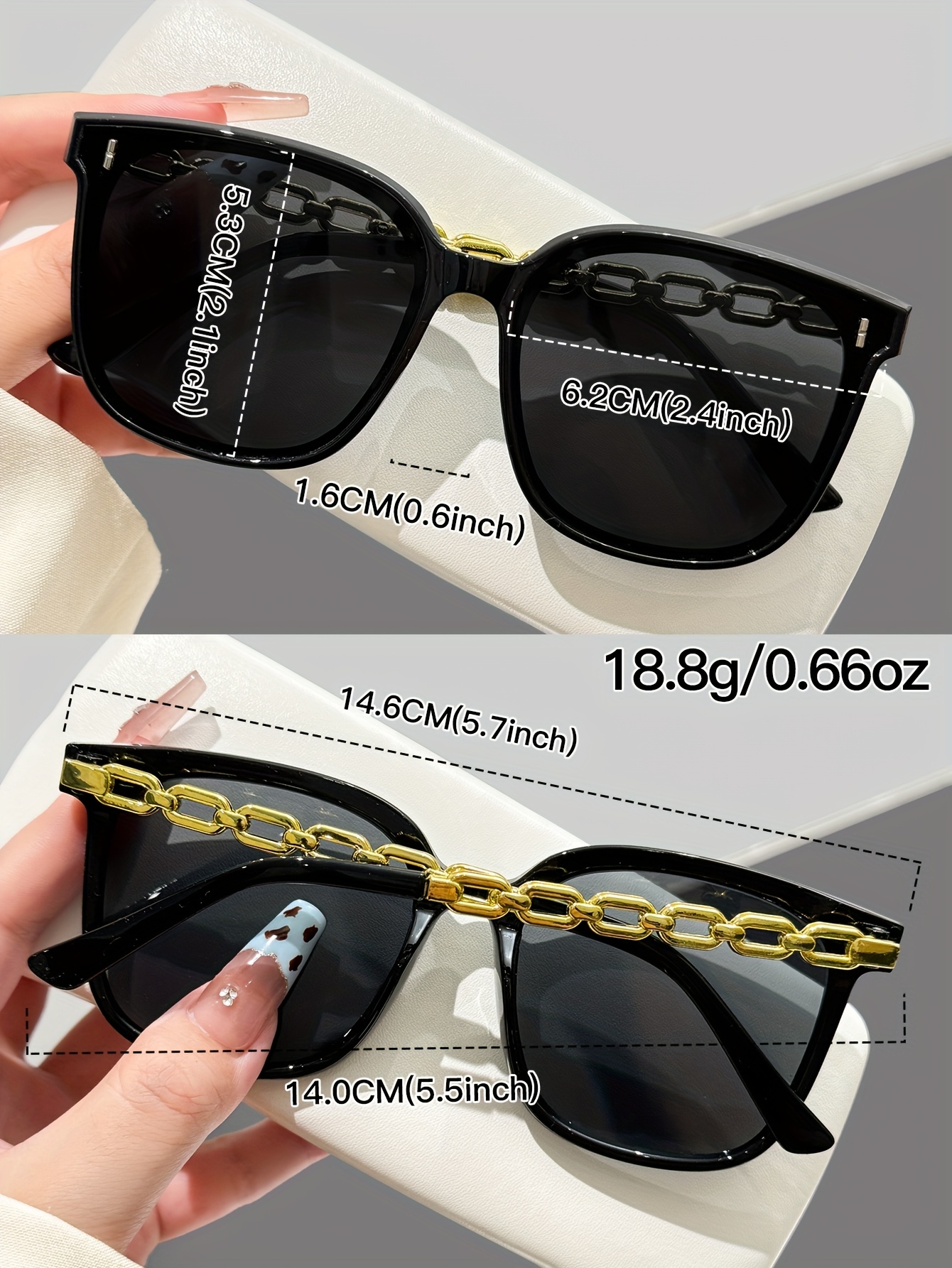 1pc Black Square Chain Decorative Glasses, a Stylish And Unique Accessory for Women, Protection, Suitable for Parties, Beach Gatherings, And Street Photography