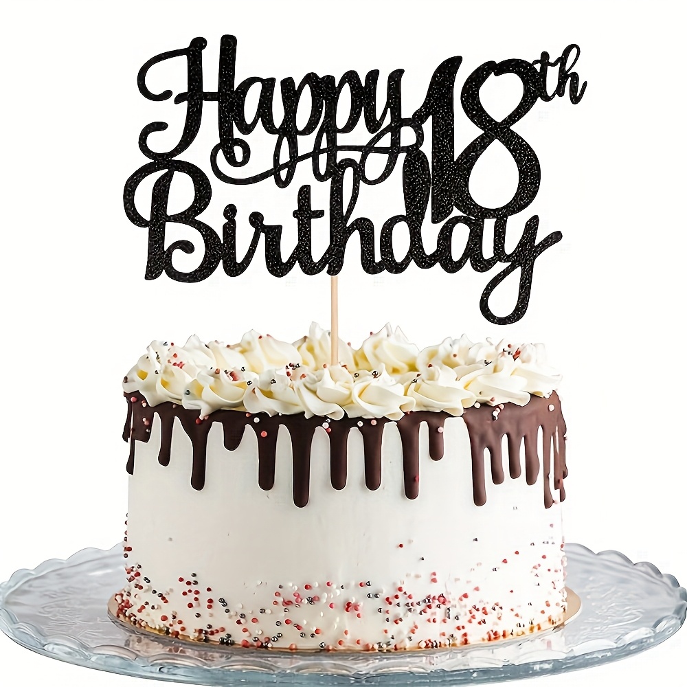 1pc Happy 18th Birthday Cake Topper Glitter Cheers To Birthday Cake Pick 18 Decoration For Happy 18th Birthday Theme Party Decorations Supplies Black,halloween,christmas