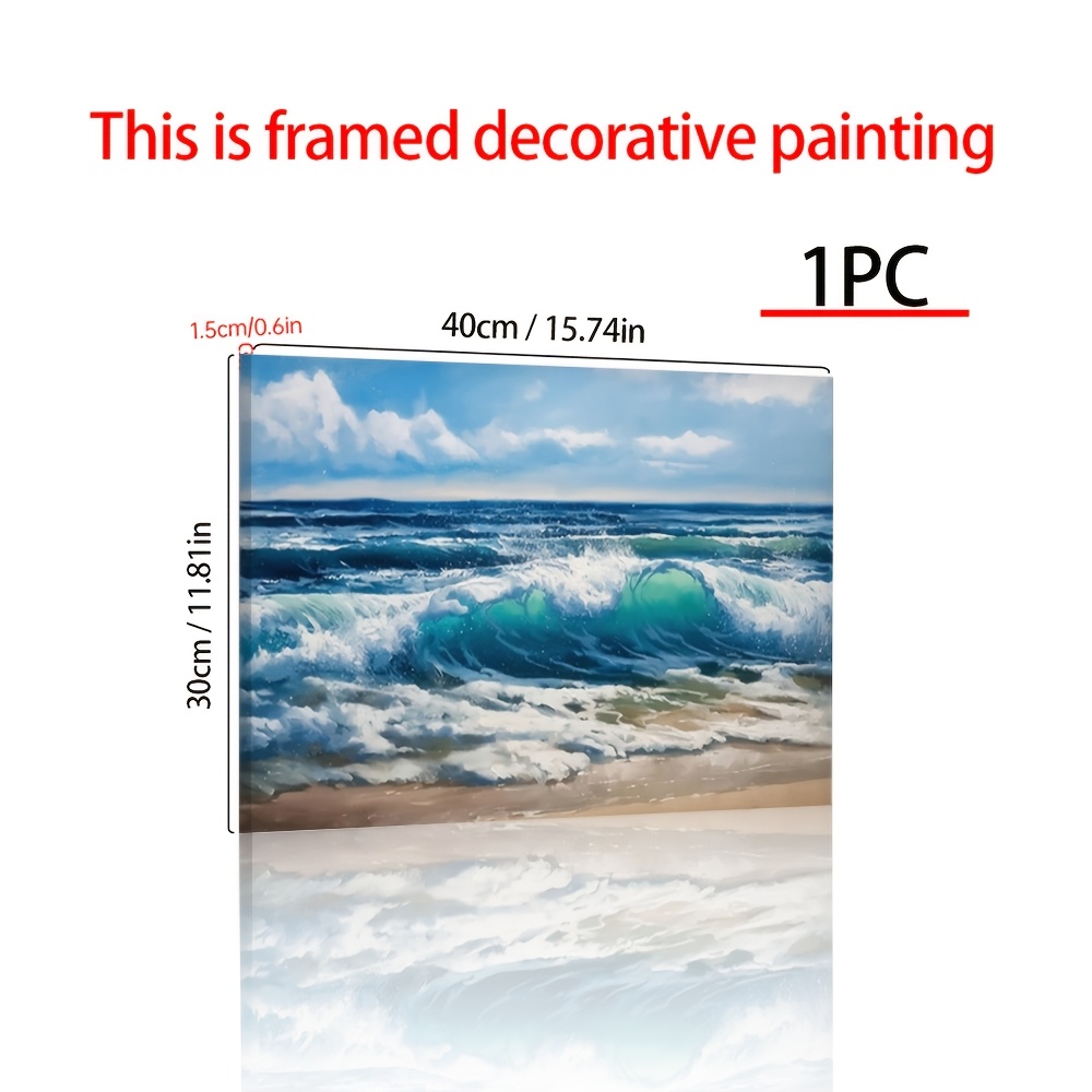 TEMU 2d Flat, 2d Flat Luxury Framed Ocean Wave Canvas Print, Beach Wall Art, Sky Artwork, Aesthetic Wall Decor For Living Room Bedroom Apartment