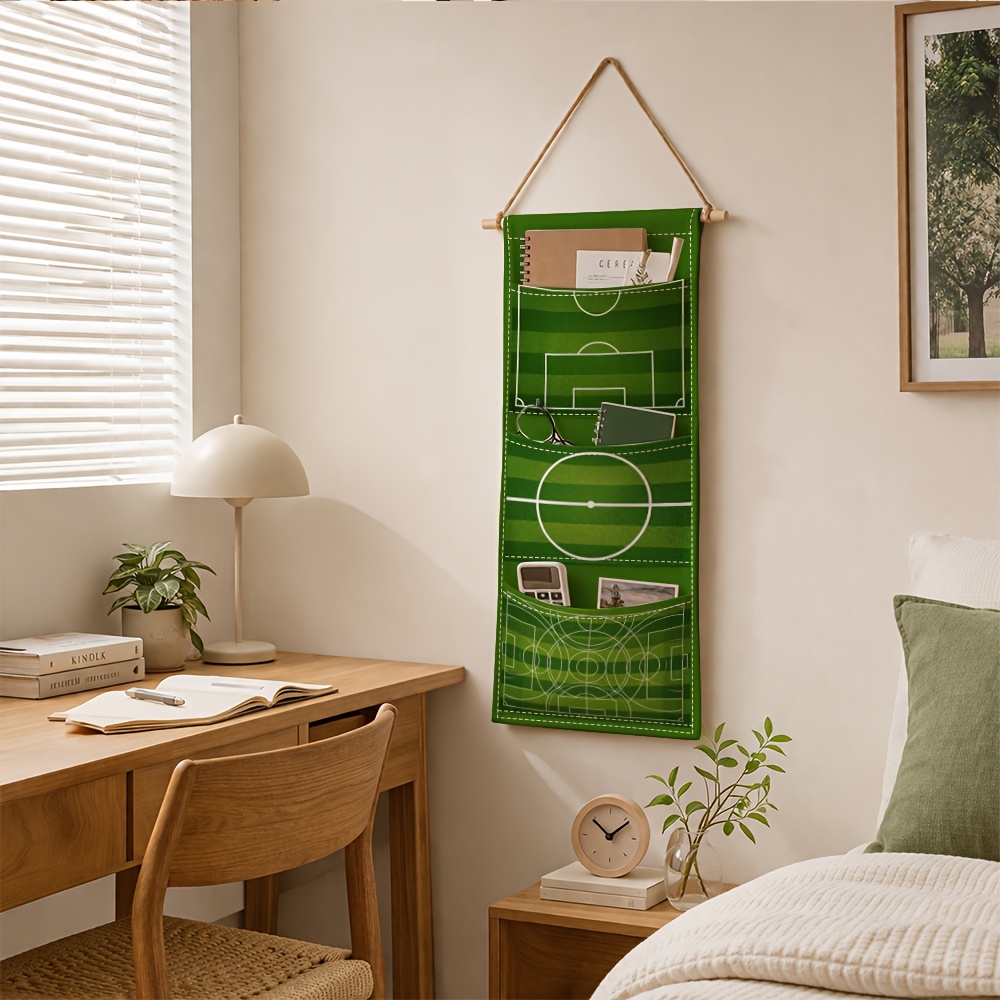 TEMU 1pc Soccer-themed Wall-mounted Storage Organizer With Soccer Pitch Layout - Hanging Shelf Unit Suitable For Living Room, Bedroom, Bathroom -