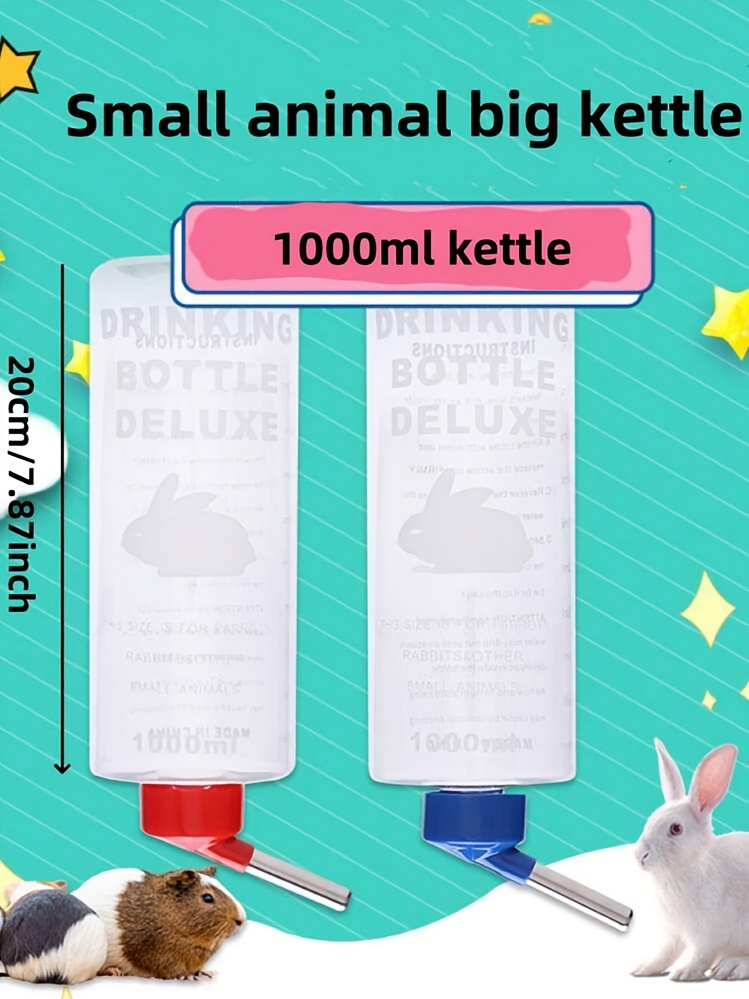 1pc Large 1000ml Rabbit & Guinea Pig Water Bottle with Ball Bearing Spill-Proof Design, Transparent Leak-Proof Durable Plastic, Easy-Clean Spill-Resistant Feeding System for Small Pets (Color Random, Compatible with Cage Accessories)