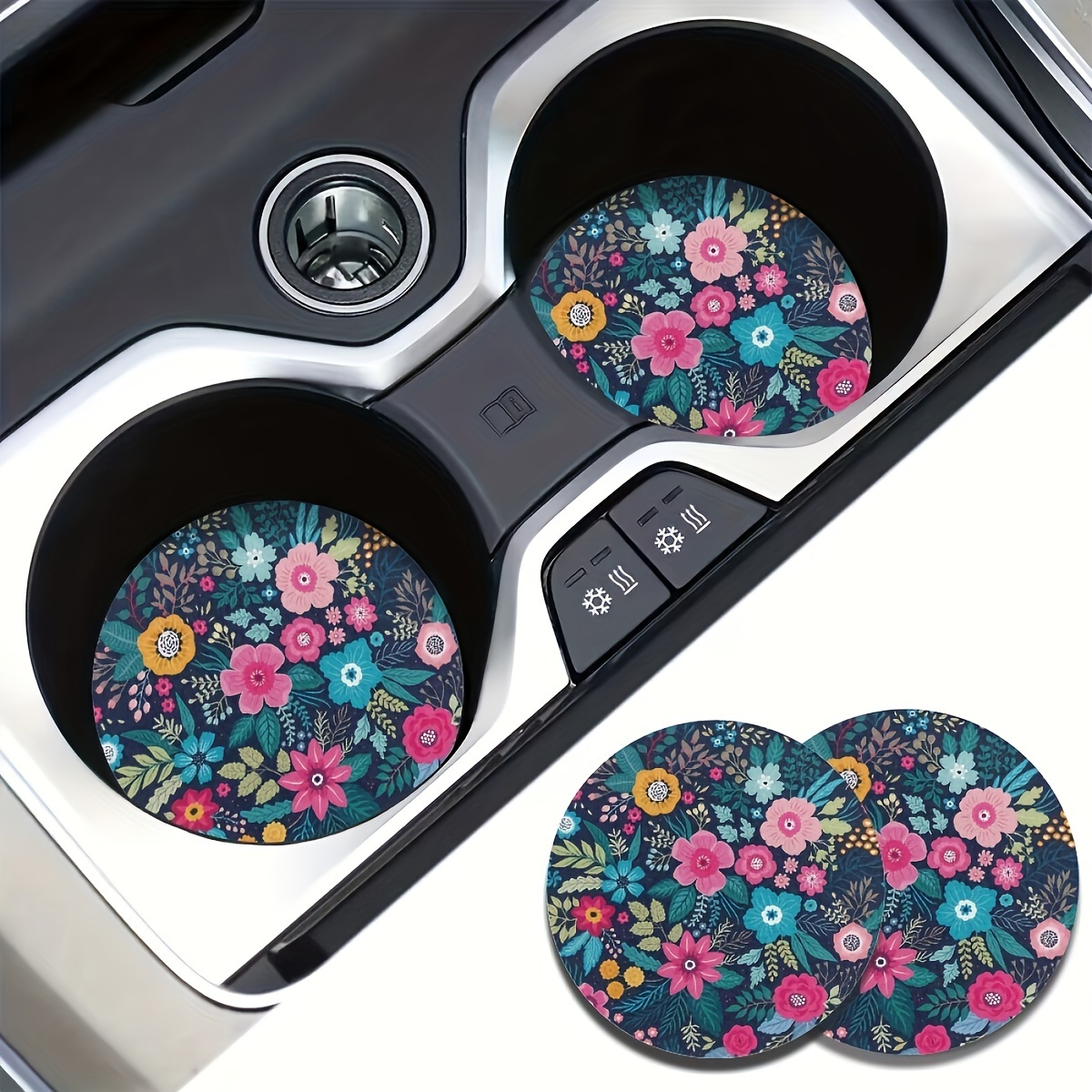 

2pcs Fresh Flower Water-absorbing Car Cup Holder Coasters - Female Car Interior Accessories, Car Cup Coasters And Home Office Desk