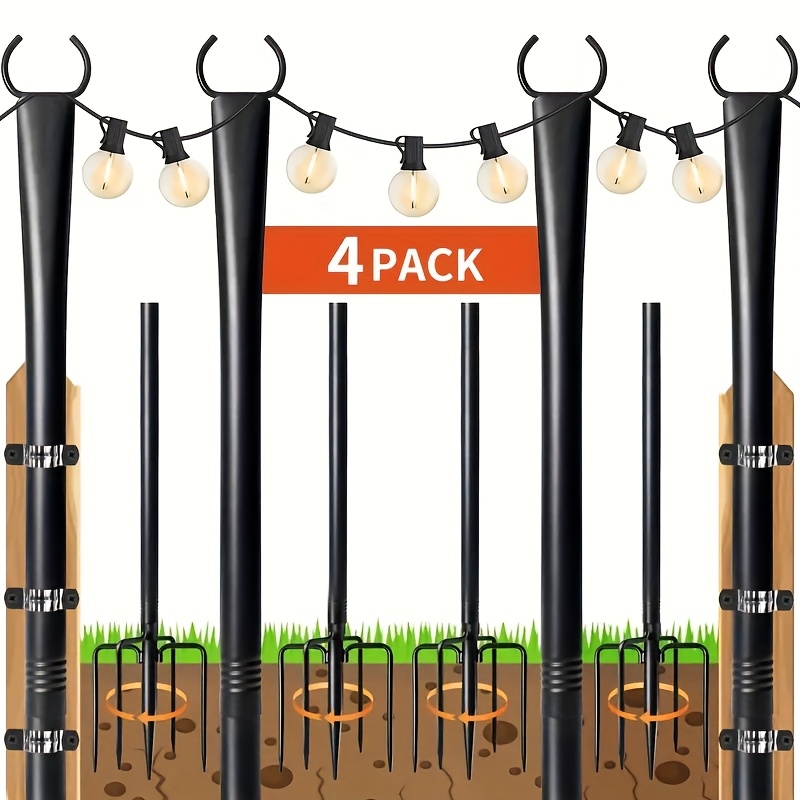 TEMU 2pcs/4pcs Outdoor String Light Pole, 10ft Heavy Duty Hanging Light Stand Pole For Outside Garden Lawn, Patio, Christmas, Wedding, Party (light