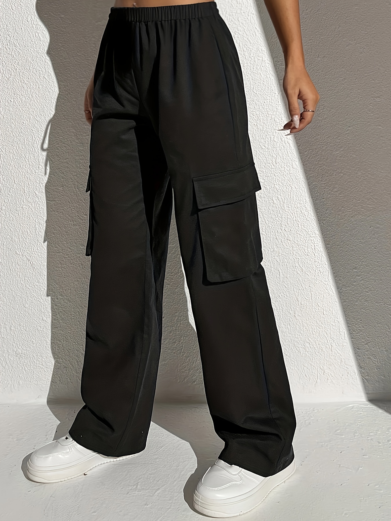 girls trendy versatile solid colored cargo pants set side - Temu