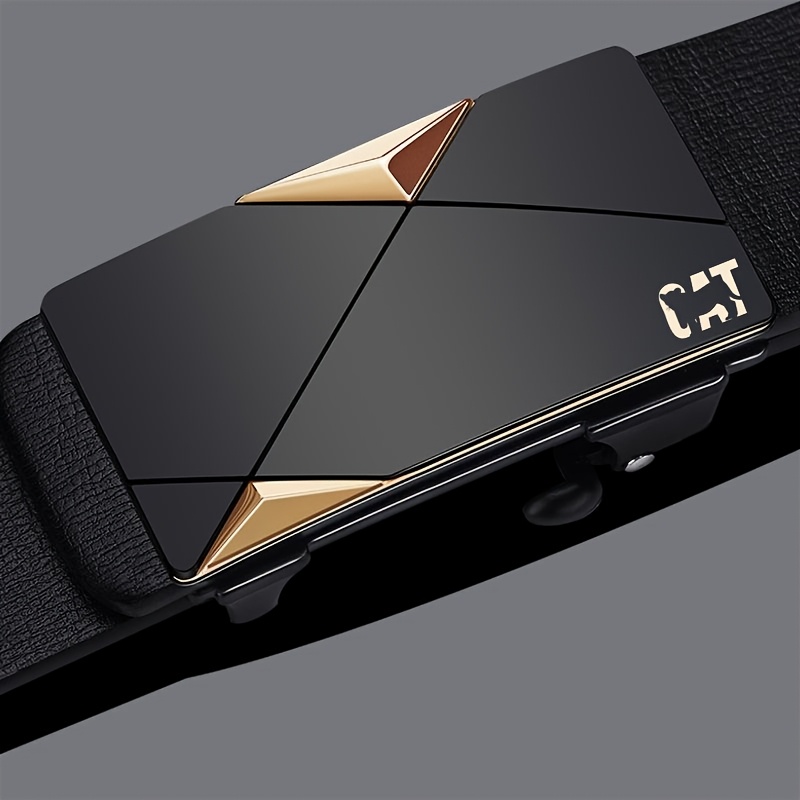 TEMU Men's Business Belt With Cat Pattern, Featuring Black Automatic Design, Durable Pu Strap, And Alloy Head, Making It A Perfect Gift For Any