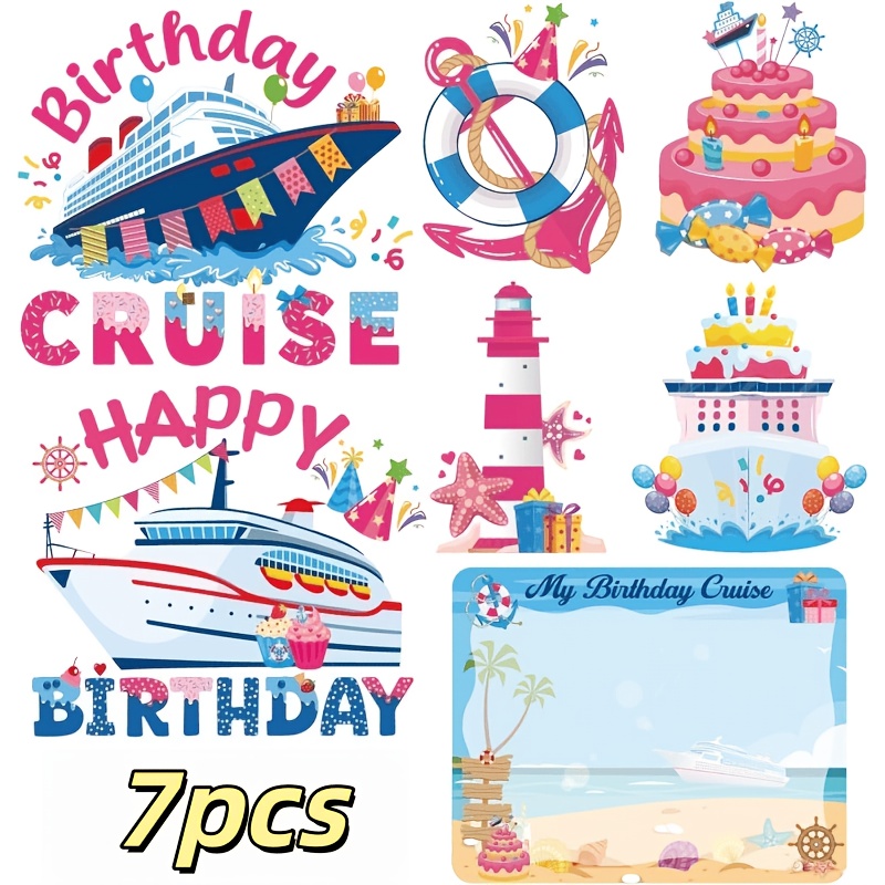 TEMU Ensemble de 7 autocollants magnétiques pour porte de croisière d'anniversaire - Autocollants magnétiques à vent rose sur le thème de