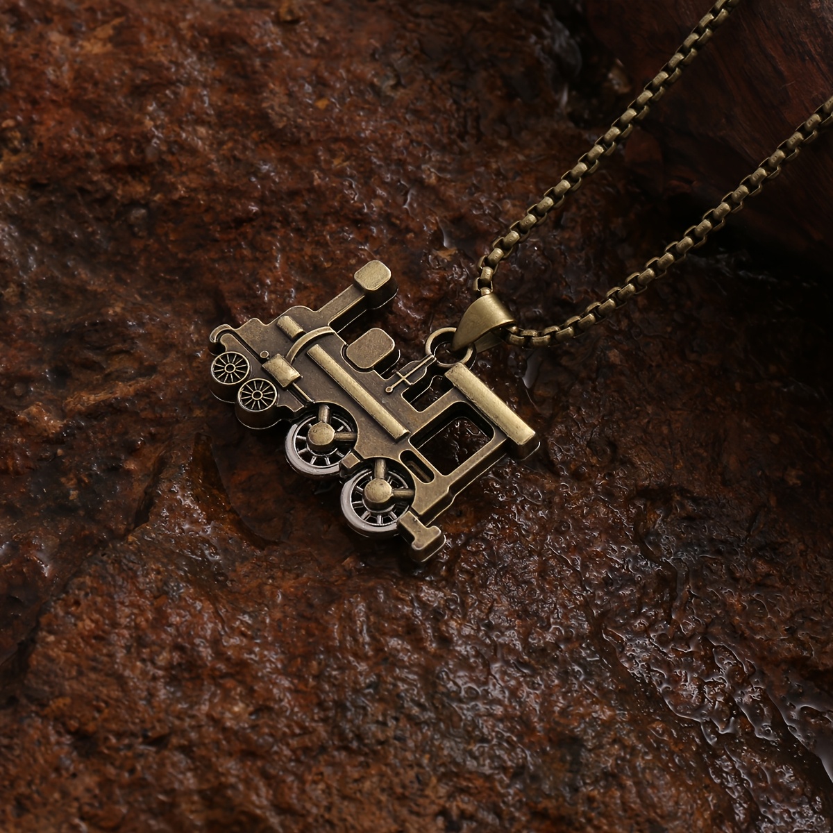 TEMU Pendant Necklace, Distressed Texture Mechanical Design, Unisex Long Accessory, Nostalgic Artistic Style Piece, Versatile For Sweatshirts And