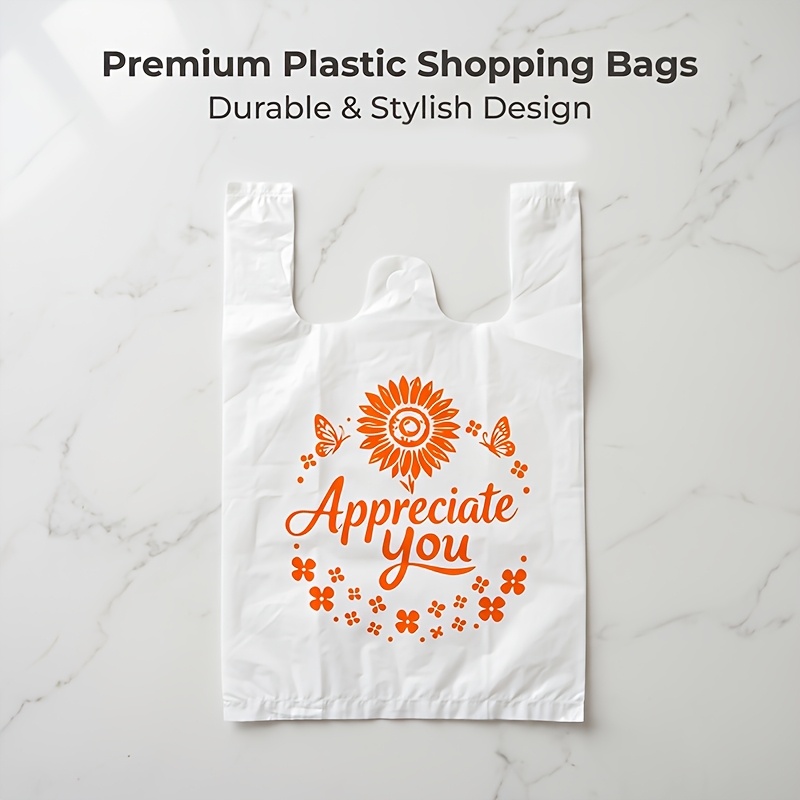 TEMU 60pcs Sacs en plastique orange motif papillon, sacs cadeaux, sacs de courses de supermarché, sacs de marchandises, sacs à main portables, sacs