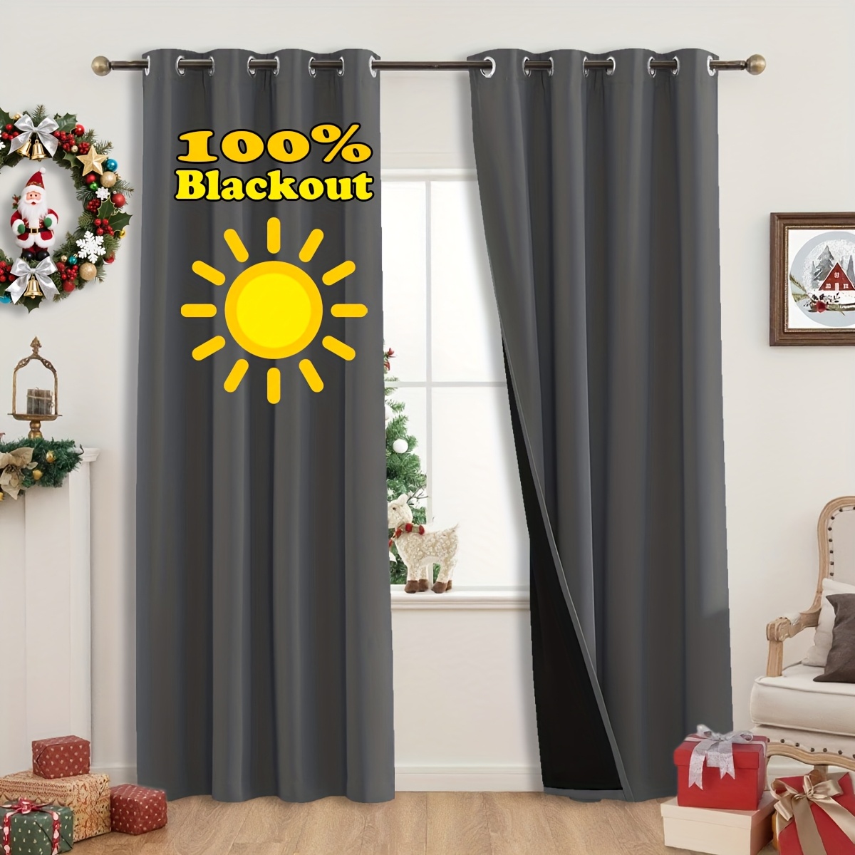 2 Panels Blackout Curtains Heat Insulation Curtain Panels with Coated Insulation Lining Suitable for Living Room, Bedroom, Kitchen, Bathroom, Home Decor, Room Decor
