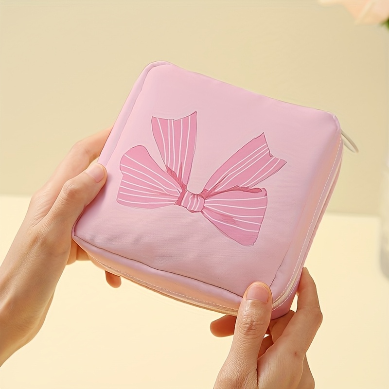 Portable Zipper Storage Bag With Bow Pattern, Sanitary Napkin Coin Earphone Storage Bag, Multi-functional Snacks And Candy Storage Bag, Efficient And Practical Storage Tools