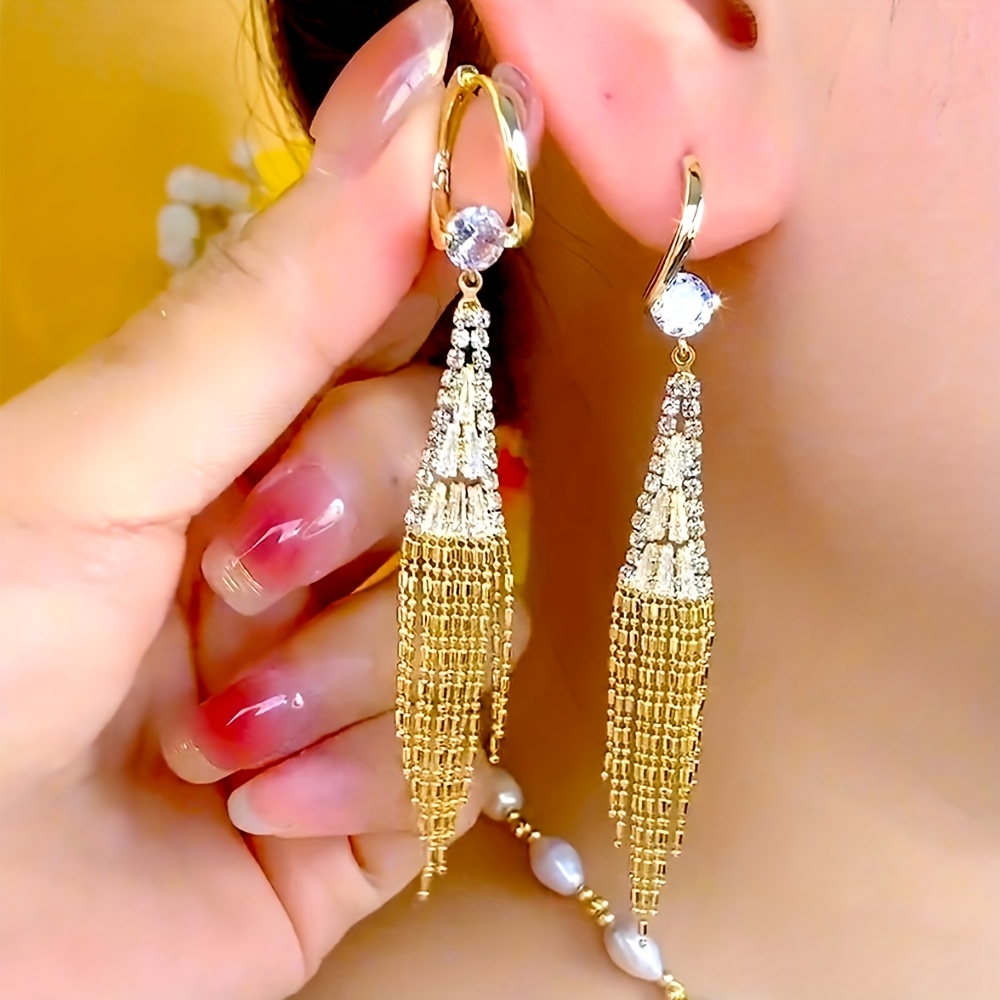 1 pair of heavy duty long tassel earrings with rhombus synthetic synthetic zirconia bridal earrings for womens wedding pendants suitable for dance parties or beauty pageants Product details 7