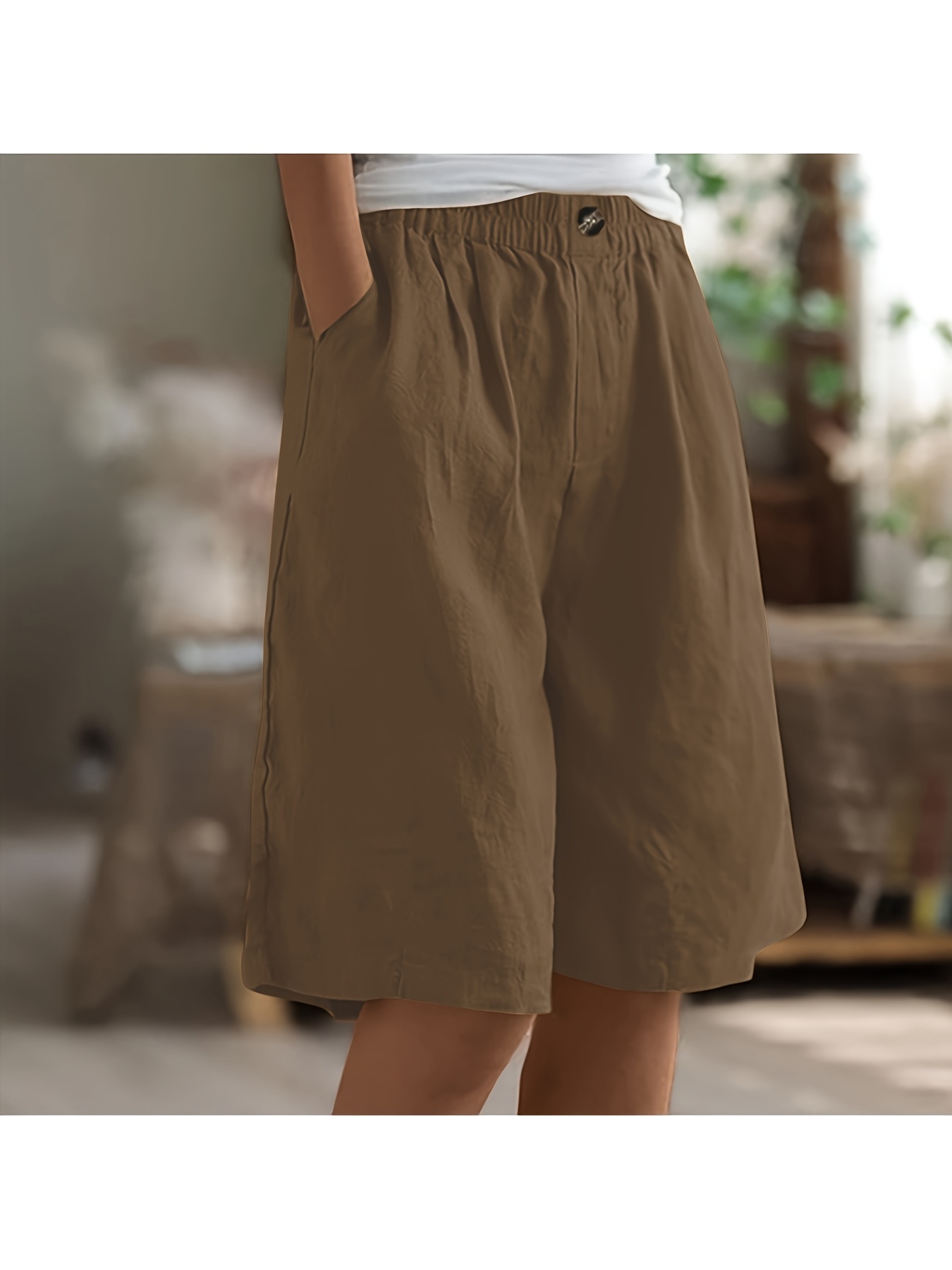 Woen's Knee Length Beruda Shorts Elastic Waist Drawstring Casual 10