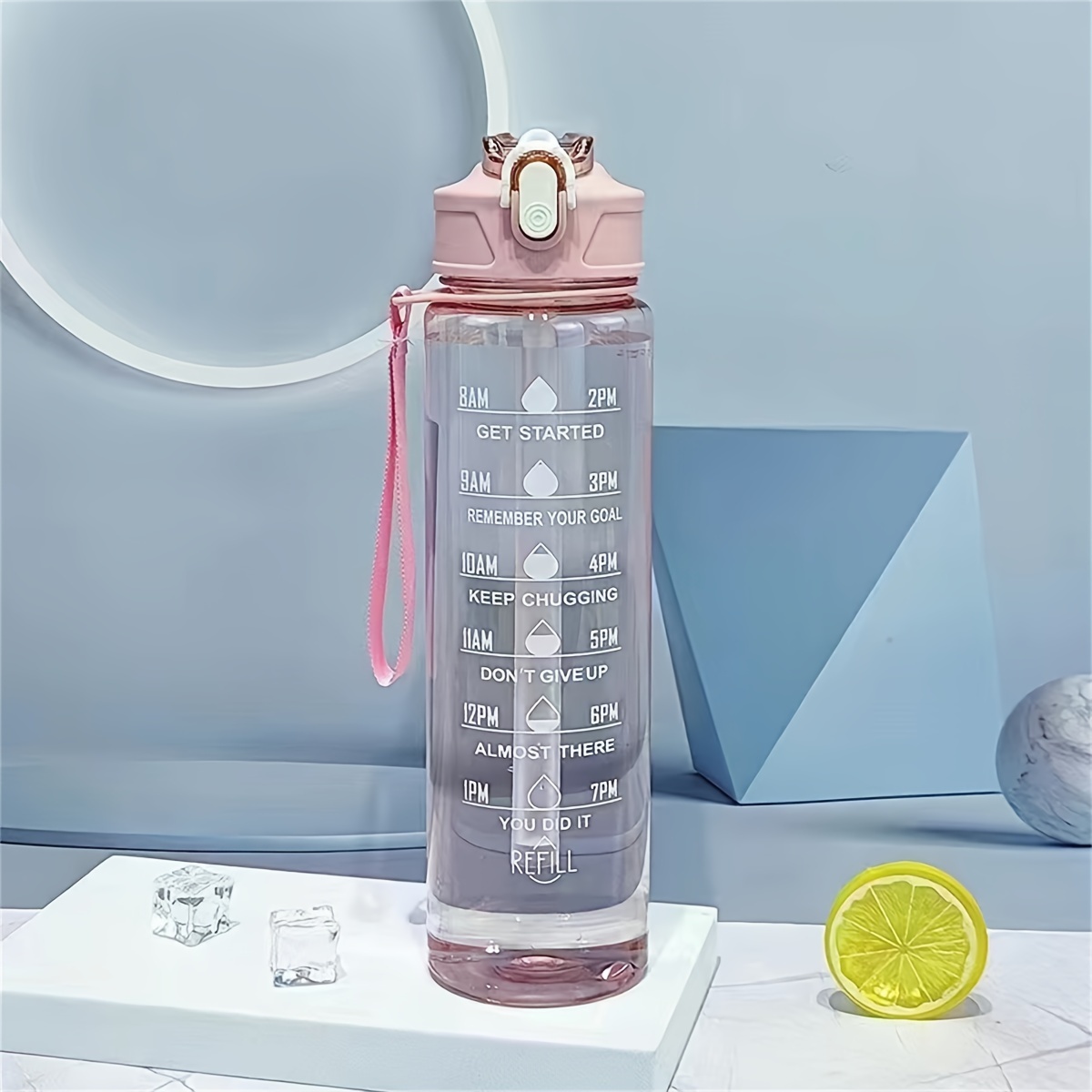 Image of Water Bottle With Time , Stylish Transparent Water Bottle For Outdoor Sports, With Measurement Scale, Straw, And Handle, Medium-size Transparent Sports Water Bottle With Straw