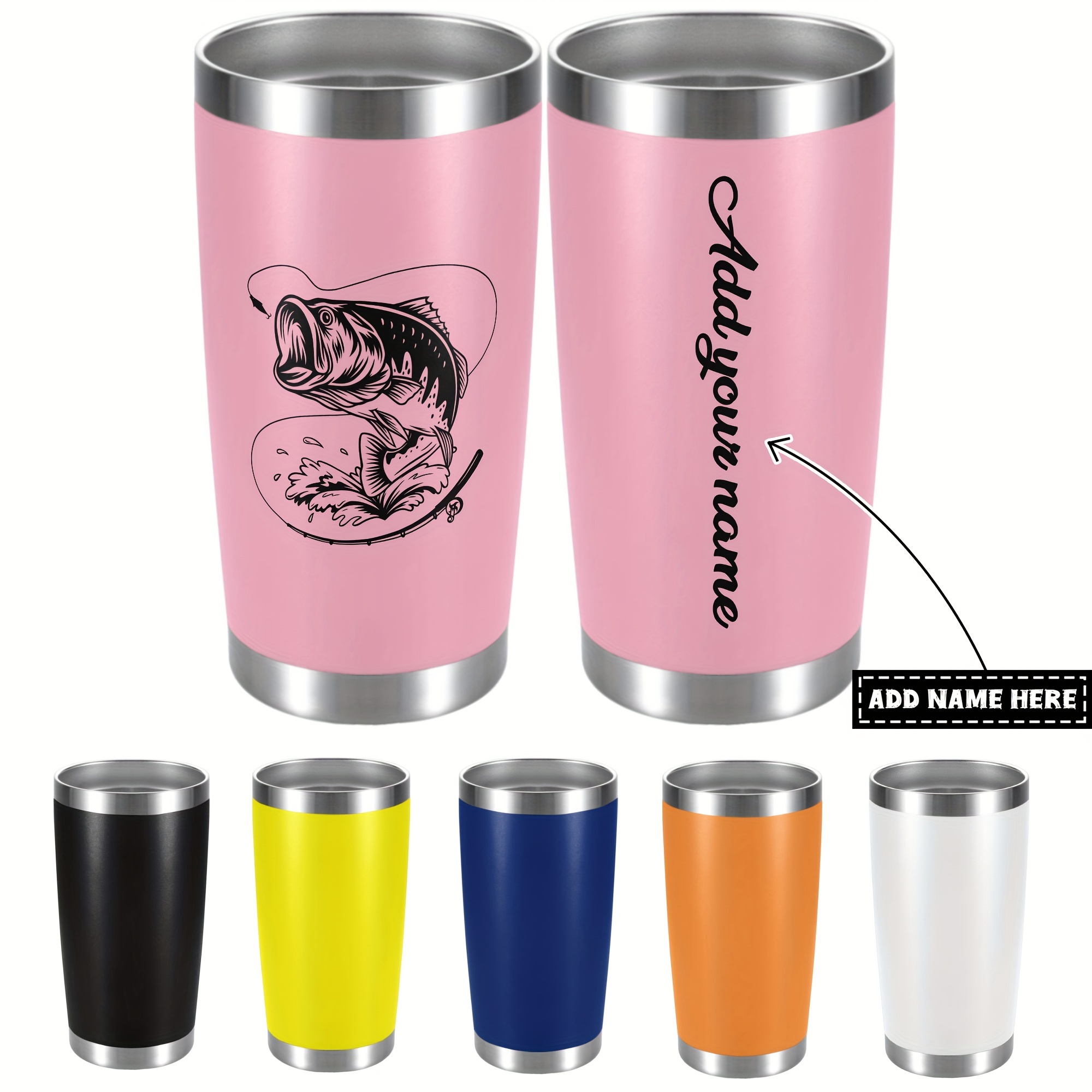 

1pc Personalized 20oz Metal With Custom Name, Fishing , Reusable Oval Travel Mug With Lid, Bpa-free, Resistant, Ideal For Multipurpose Use, Perfect Enthusiasts - Hand Wash Only, Fishing Accessory