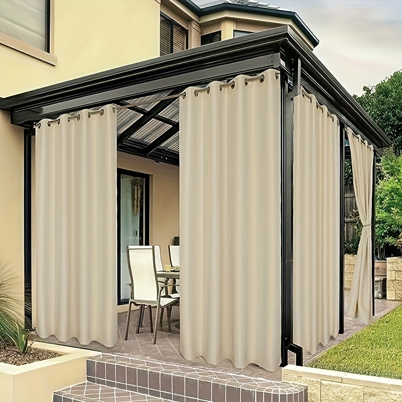 

2 rideaux d'extérieur de style contemporain pour patio, imperméables et filtrant la lumière, rideaux à œillets d'intimité taupe, pour porche, gazebo, pergola, décoration de cour.