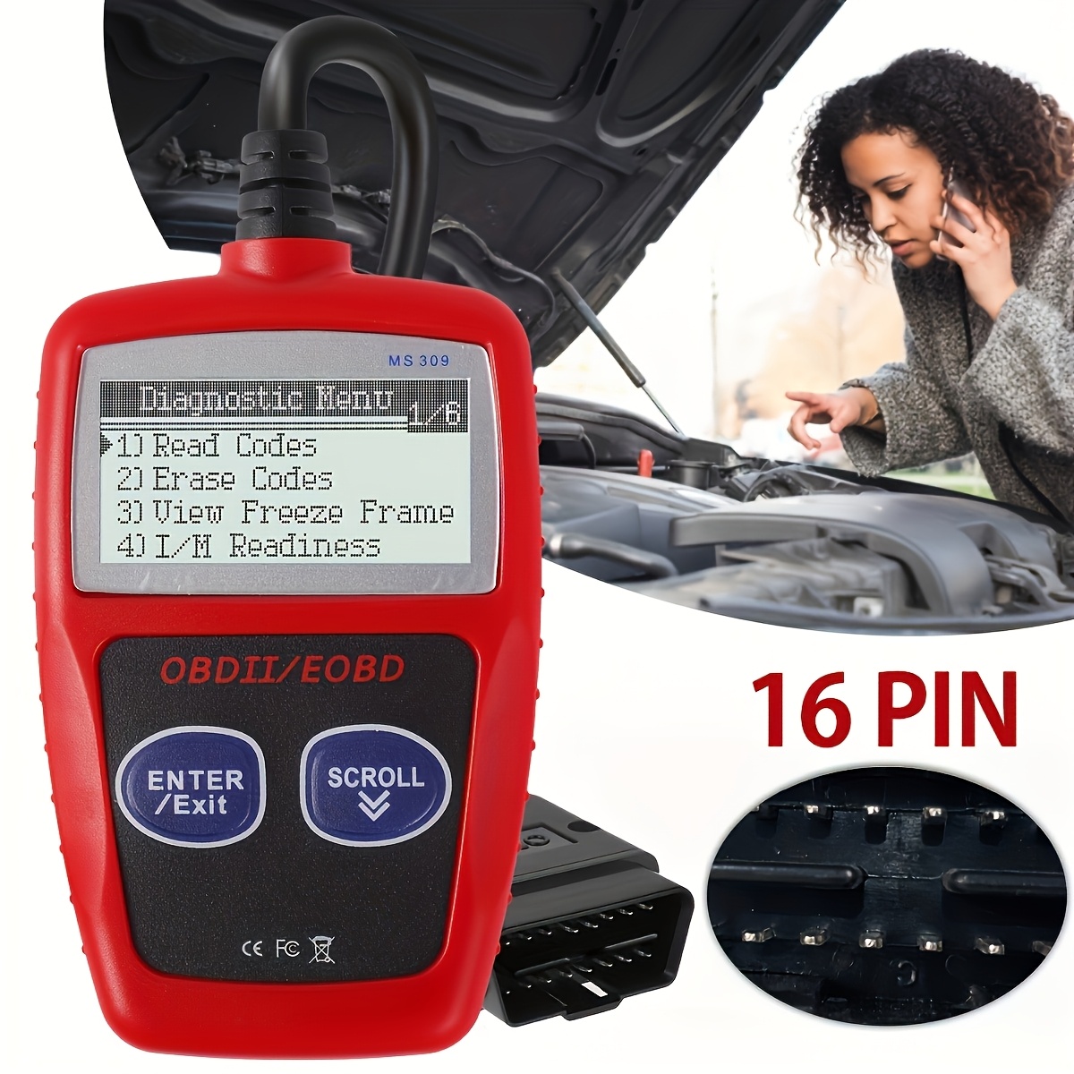 TEMU Obdii Car Diagnostic Scanner Engine Fault Code Reader With I/m Readiness, Freeze Data View & Code Erase, Multi-language Support For Us, European & Asian Vehicles