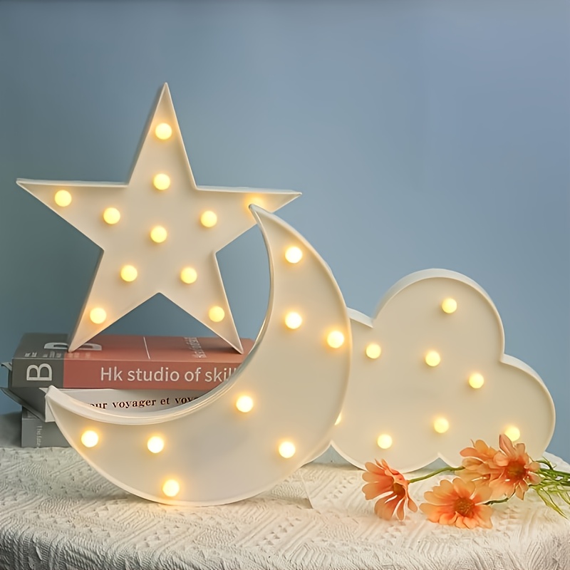 3 led star and moon cloud lights, home decoration, wall decoration pendants, party supplies night lights, birthday parties, performances, room decoration atmosphere lights, cute   creative decoration props, battery power (batteries not included). 0