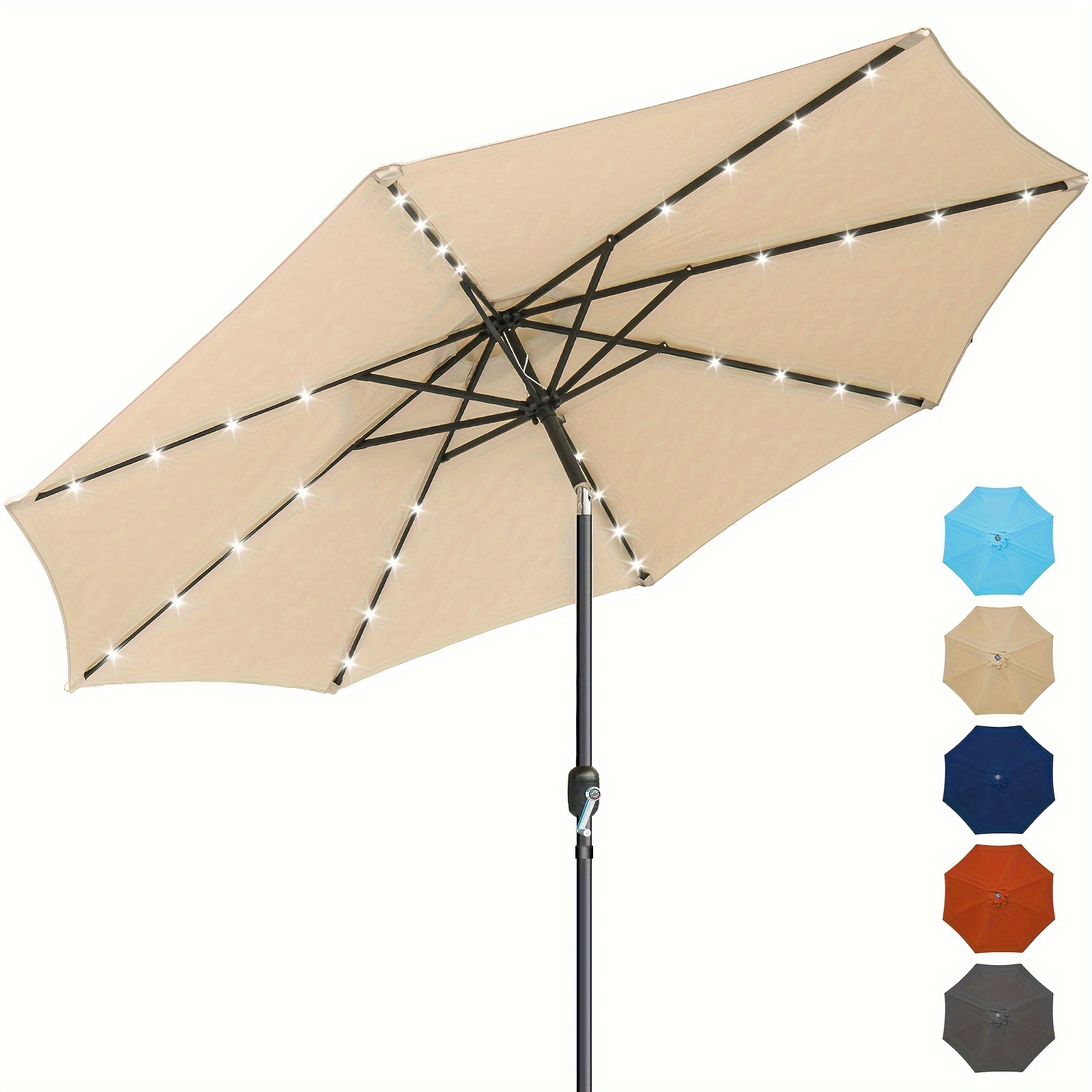 

Szhlux 10ft Solar Powered Patio Umbrella With 32 Led Lights, Aluminum Polyester Solar Umbrella W/tilt Adjustment And Uv-resistant Fabric