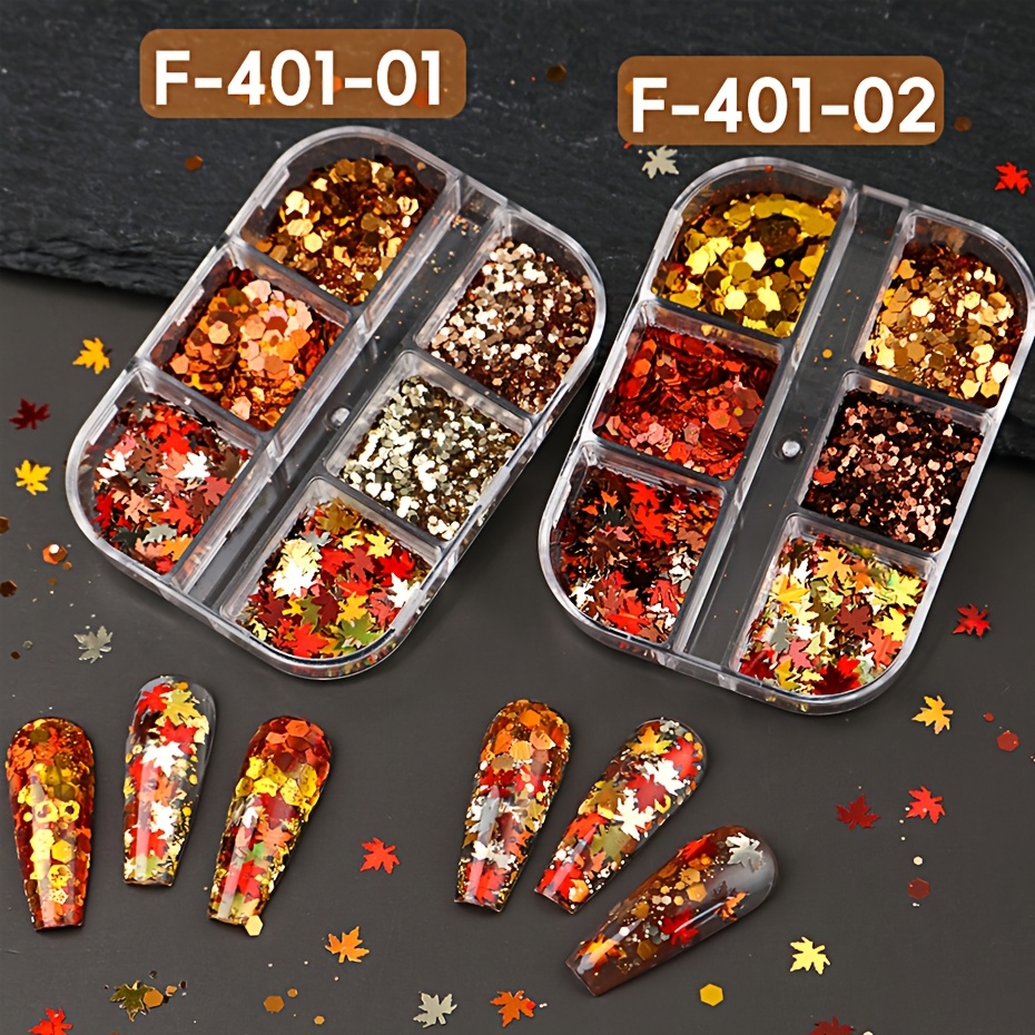 Reddish Brown Tones Fall Maple Leaf Nail Glitter Sequins Set