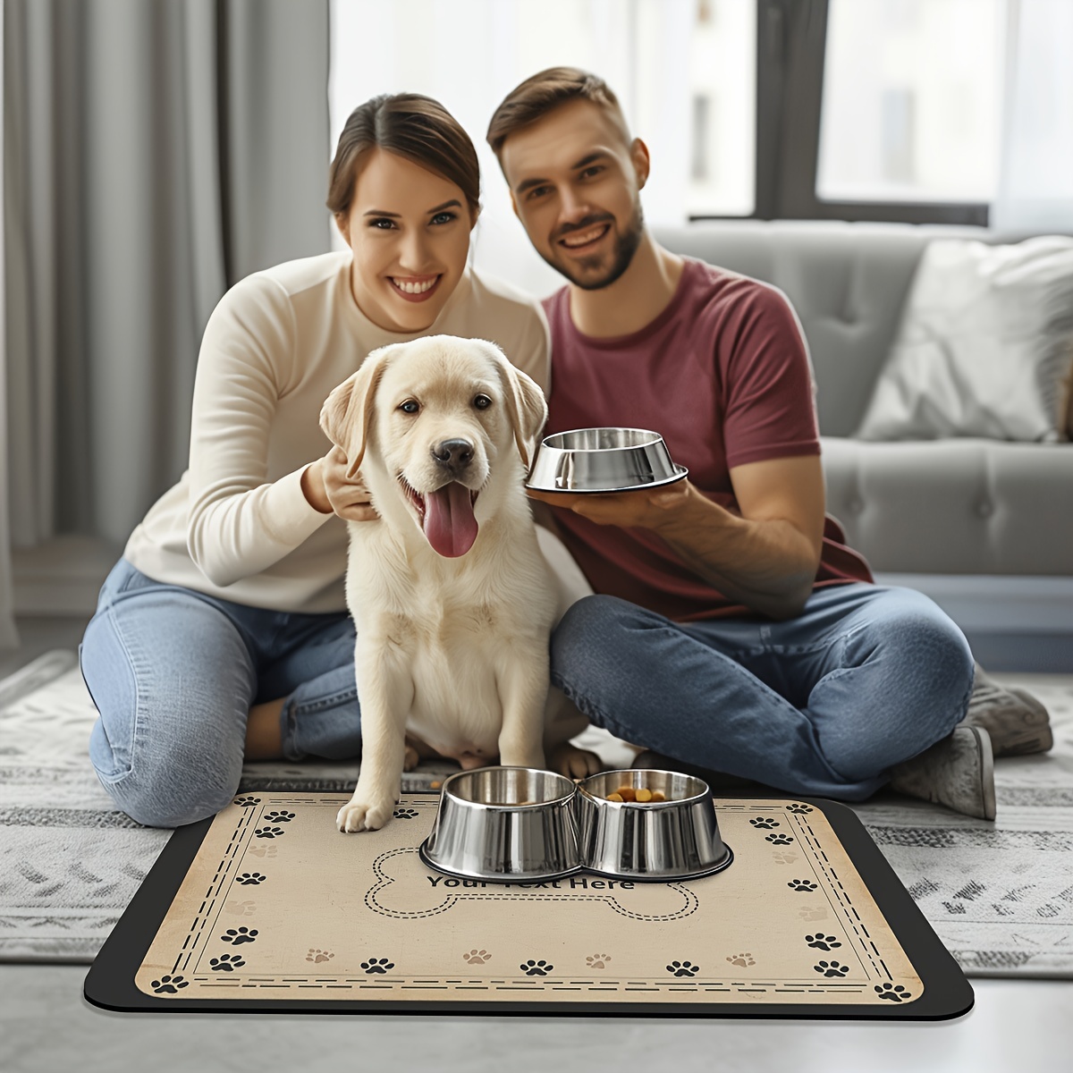 

Custom Pet Name Dog Feeding Mat - Absorbent, Non-slip, Quick-dry Rubber Placemat For Food & Water Bowls - Leak-proof Indoor Pet Dining Accessory