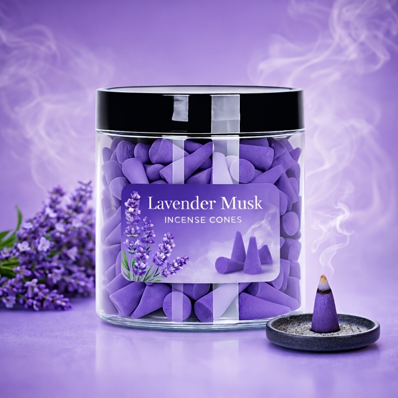 lavender musk incense cones premium lavender   herbal   handmade purple incense long lasting fragrance relaxing home fragrance suitable for meditation yoga reading and home office decoration suitable for home kitchen