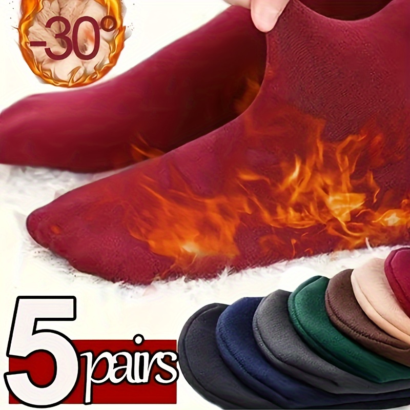 

5pcs Women's Winter Ski Socks - Cozy, Warm & Stretchy Polyester , Machine Washable, Solid Color