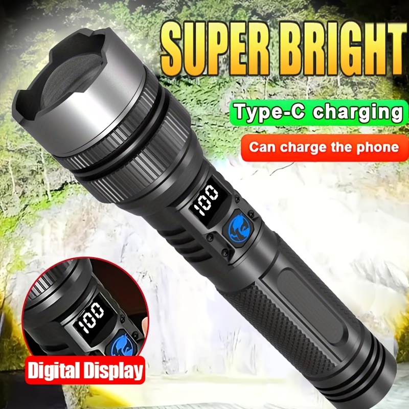 1 bright rechargeable led flashlight torch usb charging 3 1200mah long lasting battery ergonomic grip design ideal for camping hiking outdoor outage emergency portable and durable ip44