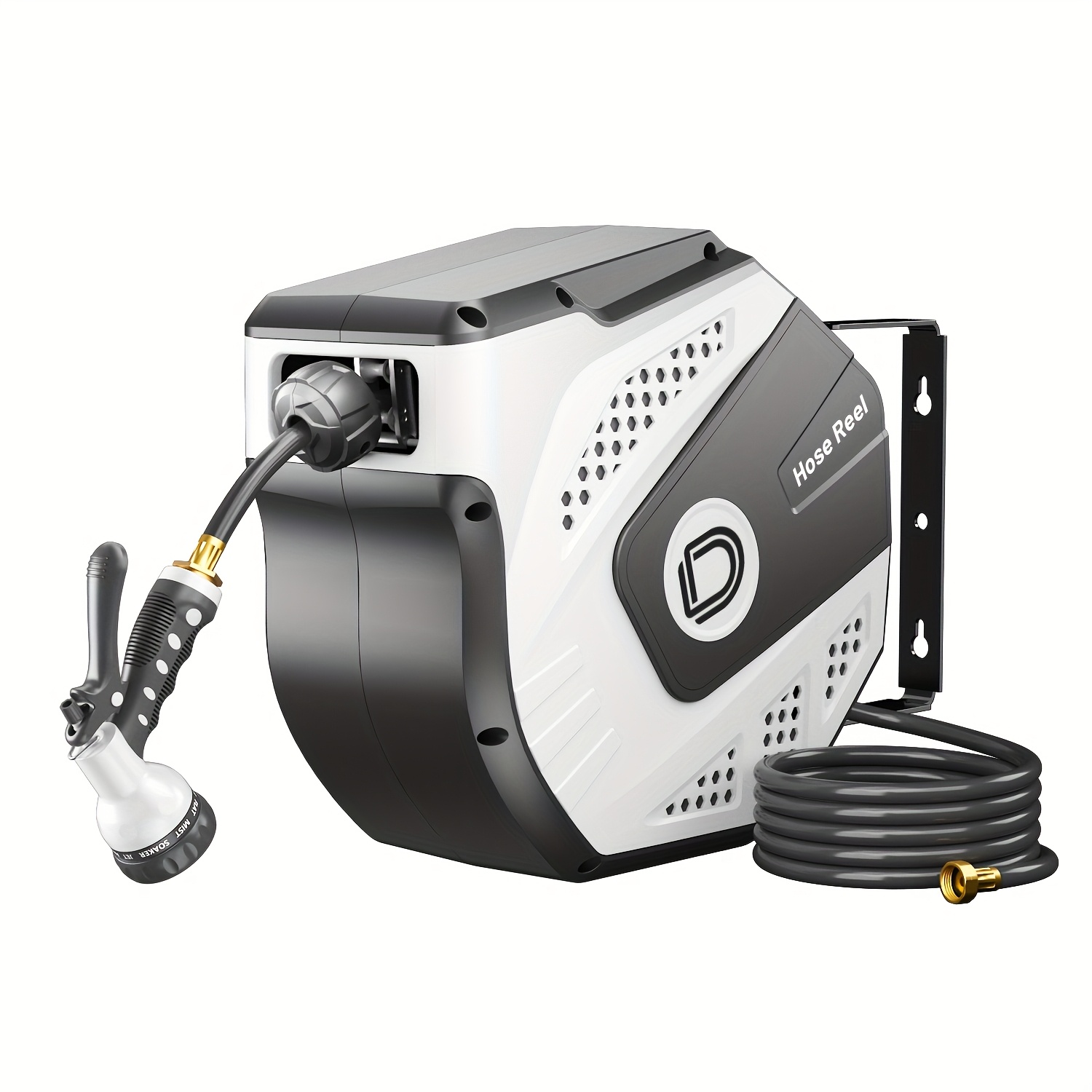 TEMU 1pc Retractable Garden Hose Reel, 1/2" X 40ft/70ft Hose Reels For Outside, 9-function Sprayer Nozzle, Automatic , Lock At Any Length, And Slow