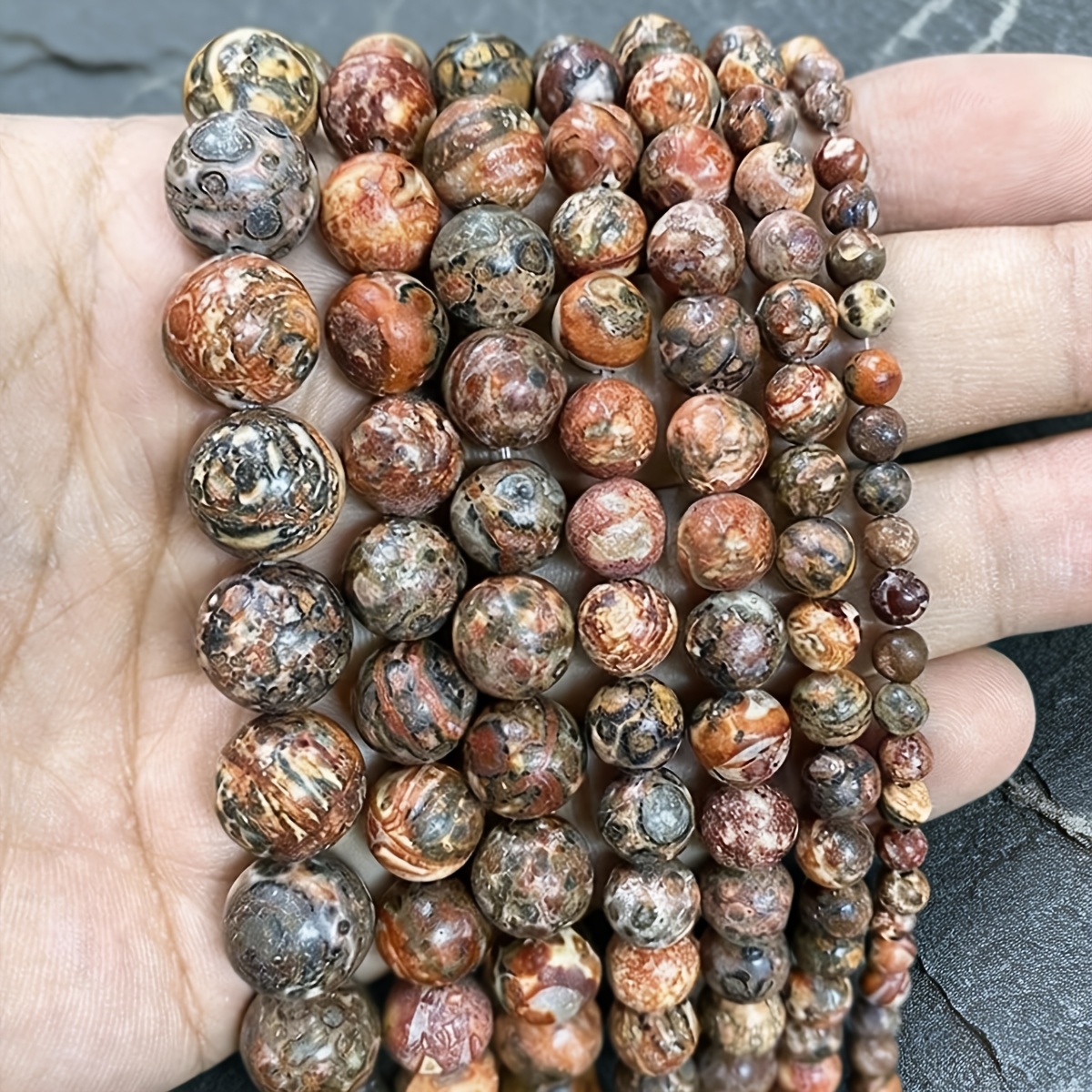 TEMU Perle Lisce in Diaspro Leopardo Naturale per Creazione Gioielli Fai da Te - (4/6/8/10mm) Materiali per Bracciali, Orecchini e Collane, Regalo e