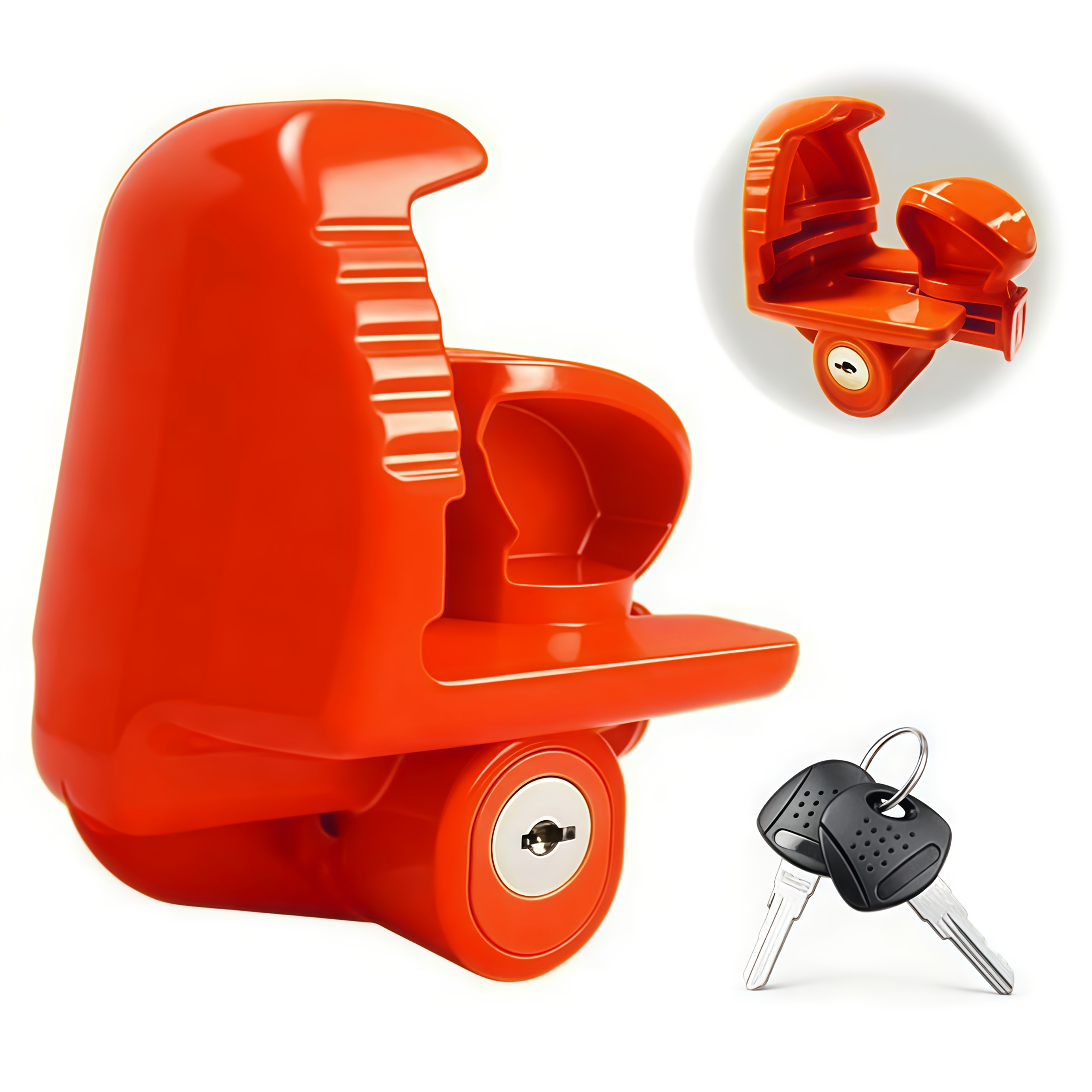 Image of Red Trailer Hitch Lock With 2 Keys, Universal For Fit 1-7/8", 2", And 2-5/16" Coupler