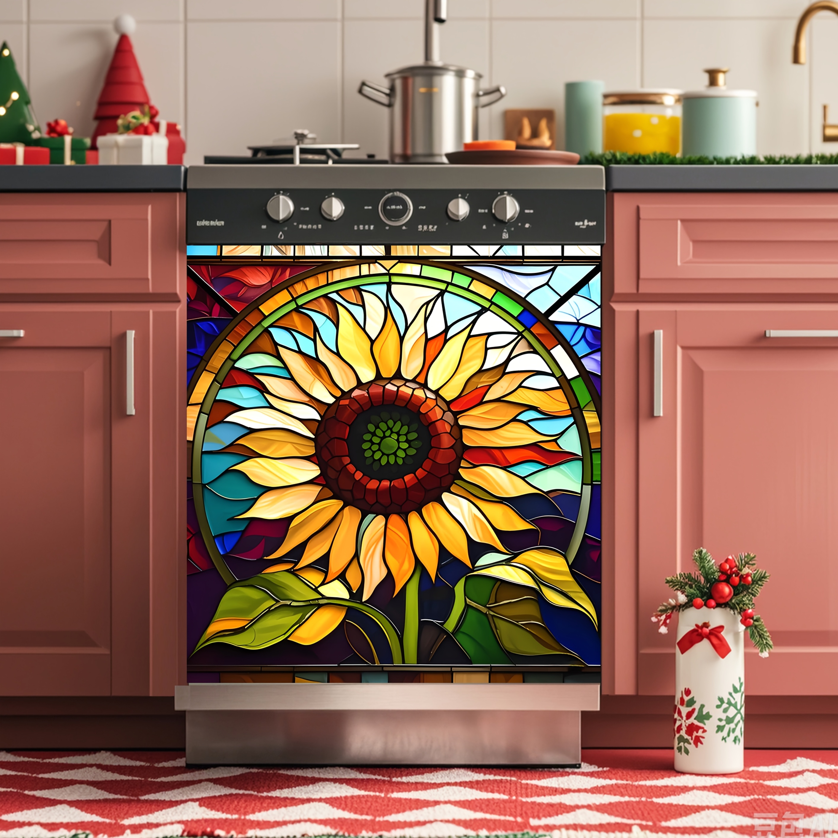 TEMU Plat 2D - 1 pièce Peinture décorative magnétique pour couvercle de lave-vaisselle, coloré style verre, Affiche en verre coloré, coloré, Art en